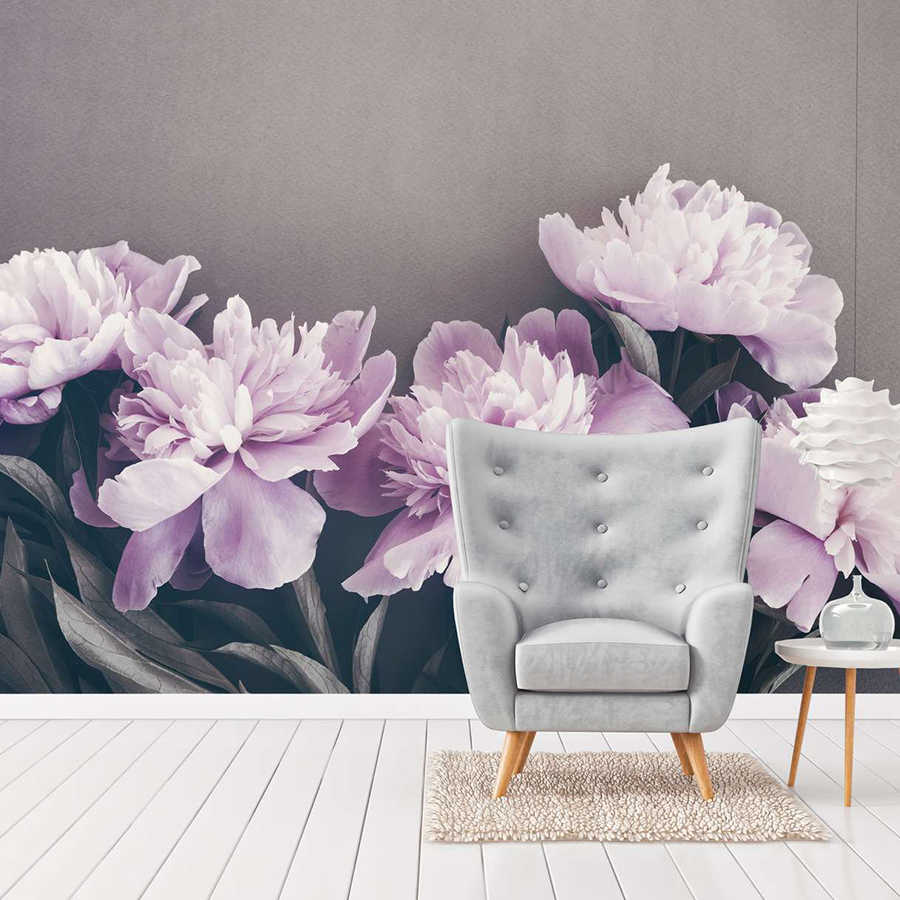 Peonies floral pattern wallpaper - Pink, Grey
