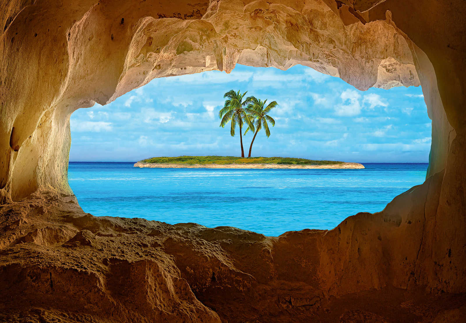 South Seas mural natural stone cave with sea view

