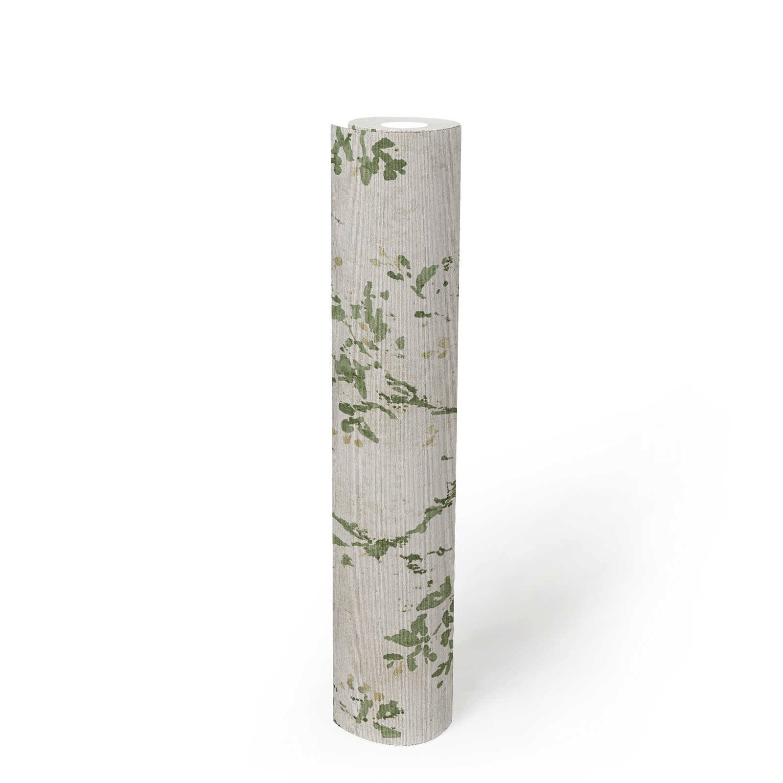             Non-woven wallpaper with a playful floral pattern - beige, green, gold
        