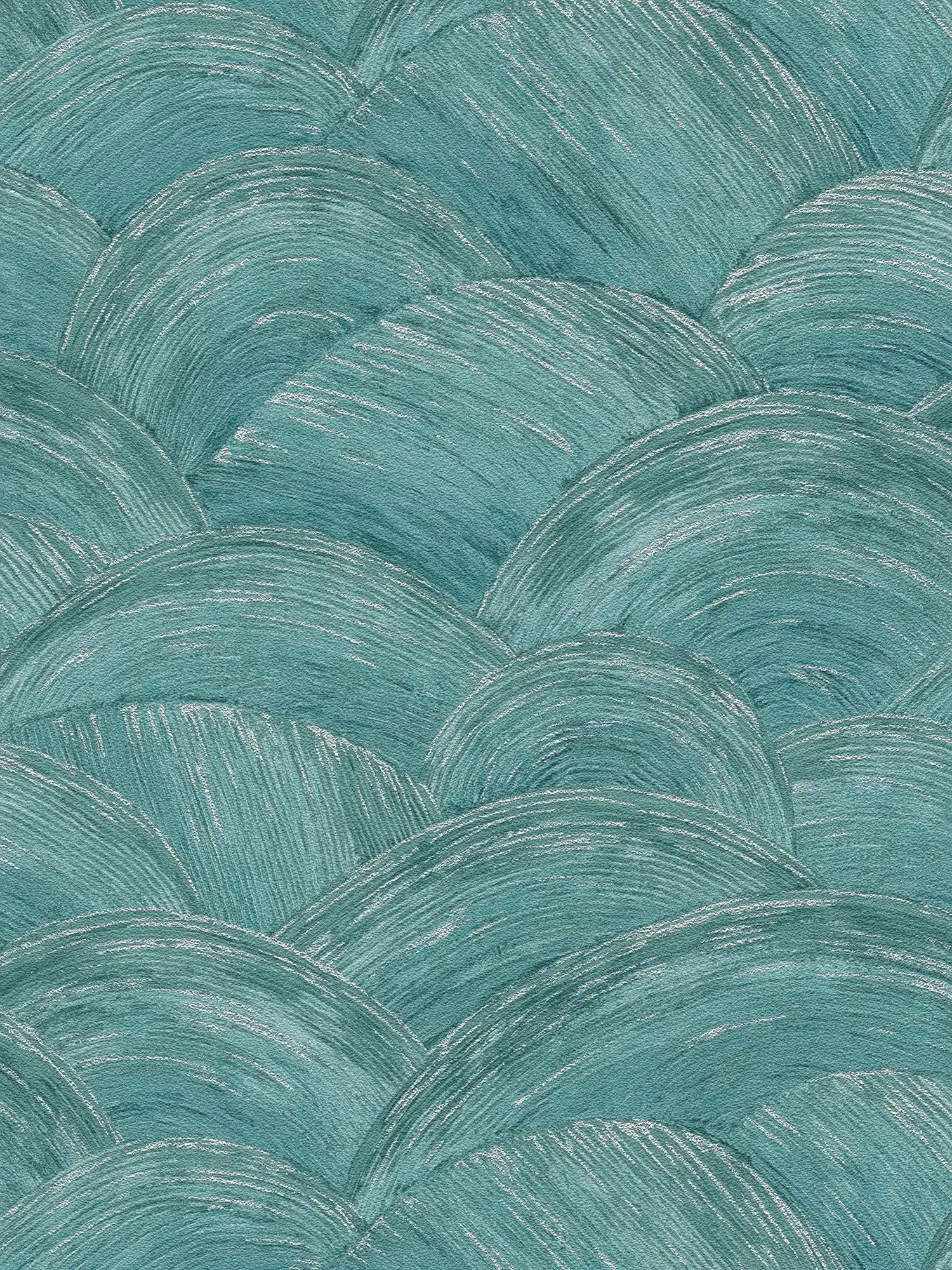 Pattern wallpaper with wavy wipe pattern & glossy effect - petrol, silver
