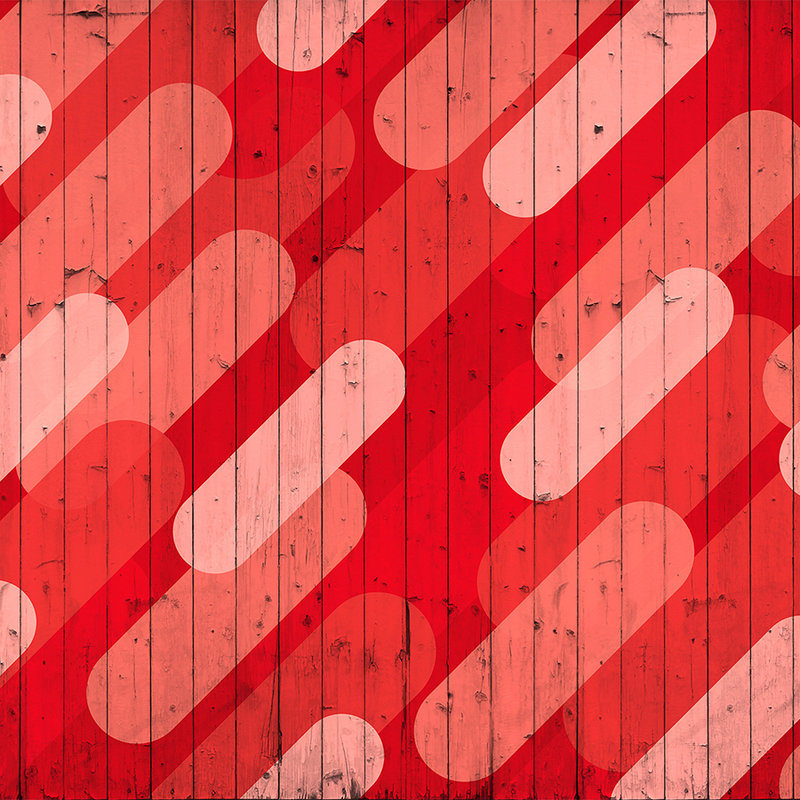         Board pattern & stripe design mural - red, pink, cream
    