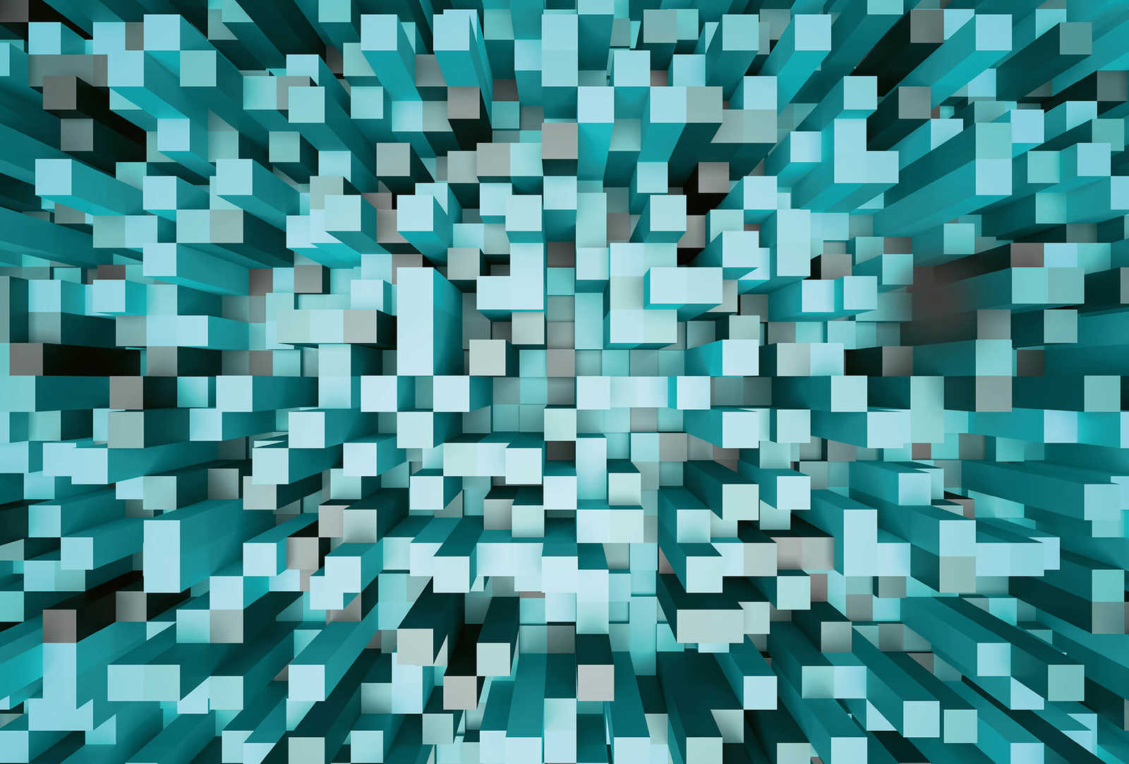         3D Pixel style square pattern mural - Turquoise
    