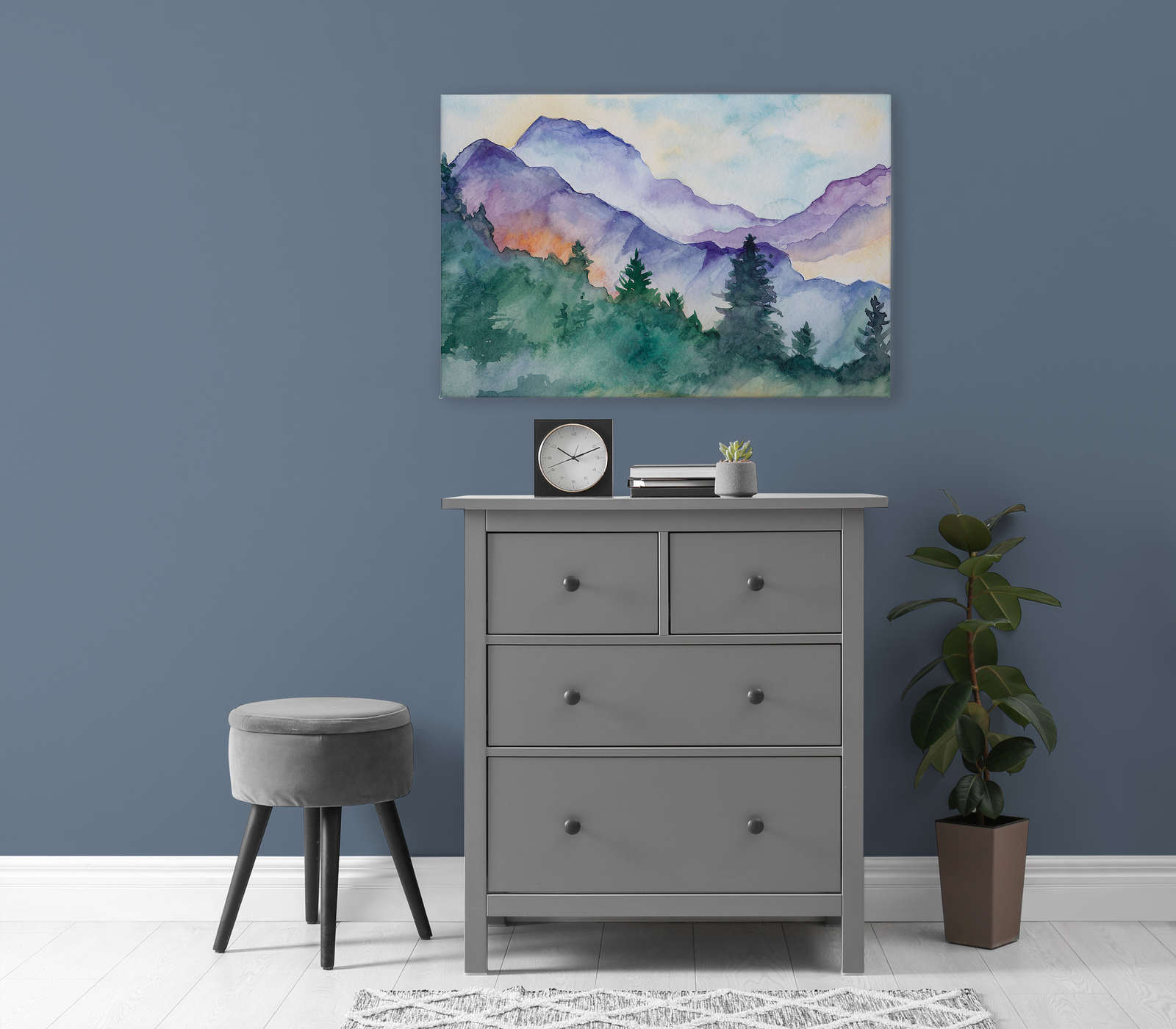             Canvas painting mountain landscape painted with watercolours - 0,90 m x 0,60 m
        