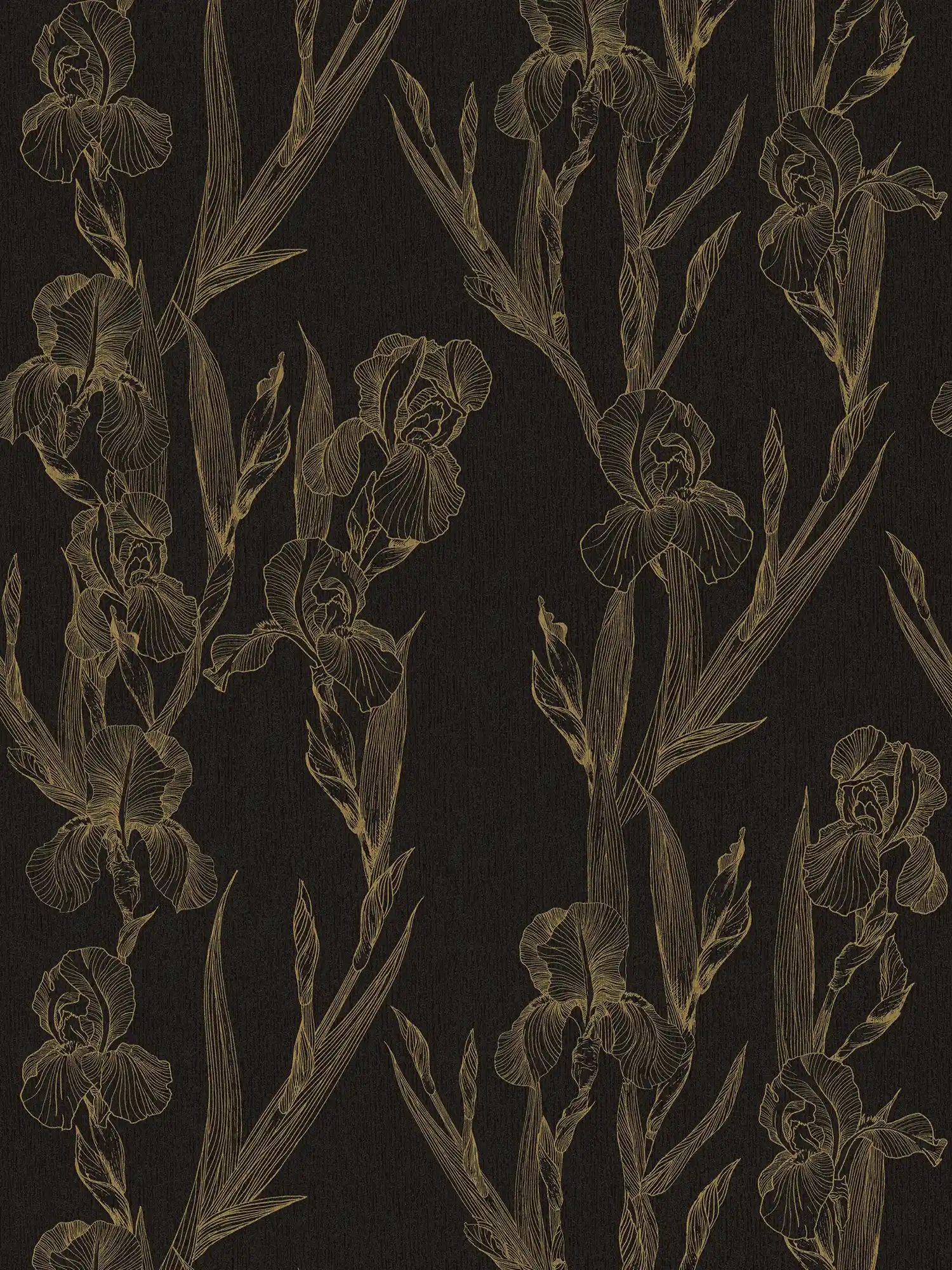 Papier peint à motifs floraux avec fleurs style dessin - noir, jaune
