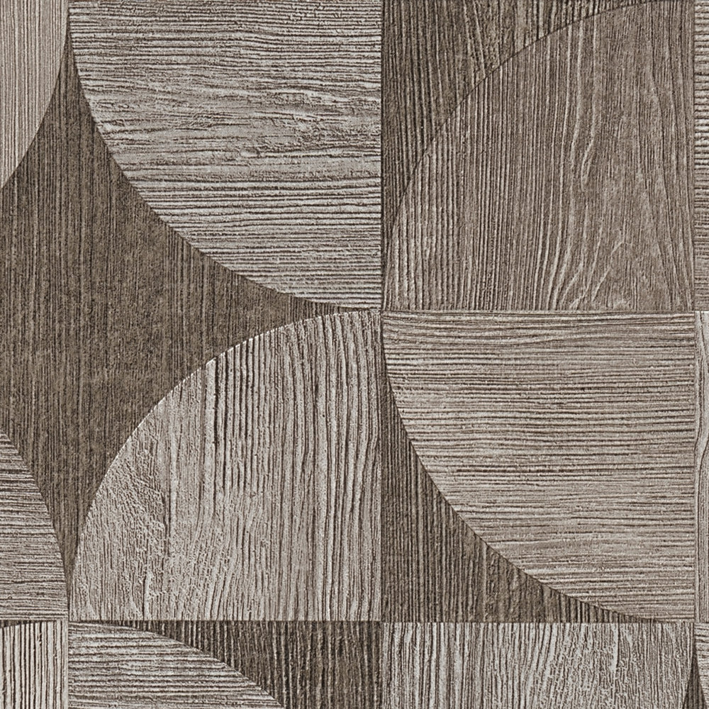             Hout-look grafisch patroon behang - grijs, bruin
        