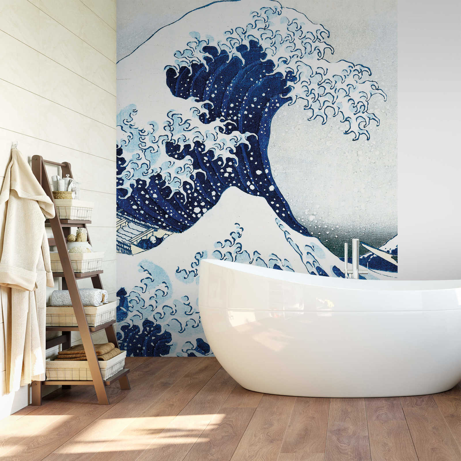             Mural de pared de onda estrecha dibujada en azul - Azul, Blanco
        