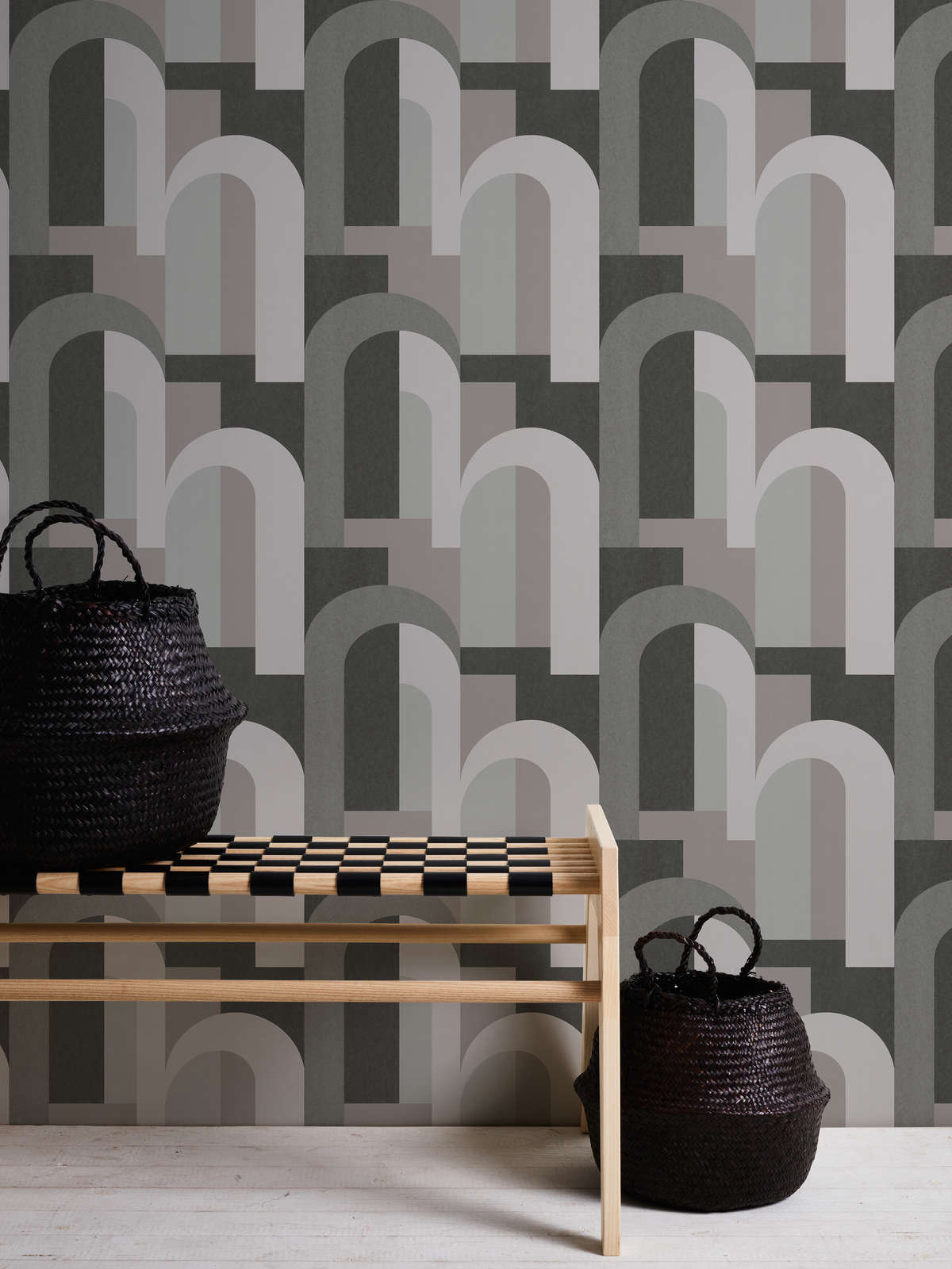             Non-woven wallpaper with bow pattern - grey, black
        
