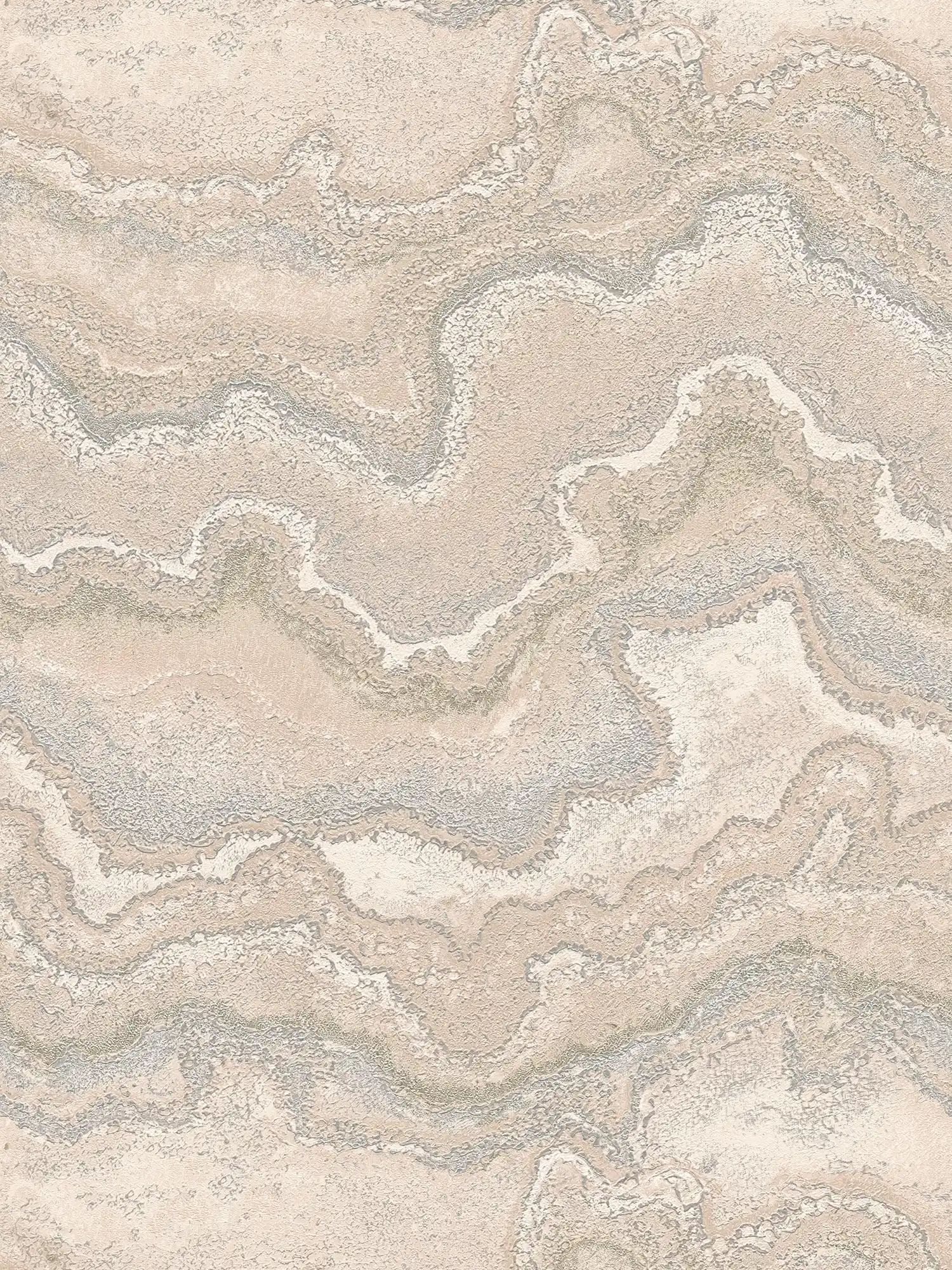 Non-woven wallpaper with textured marbling - beige, cream, silver
