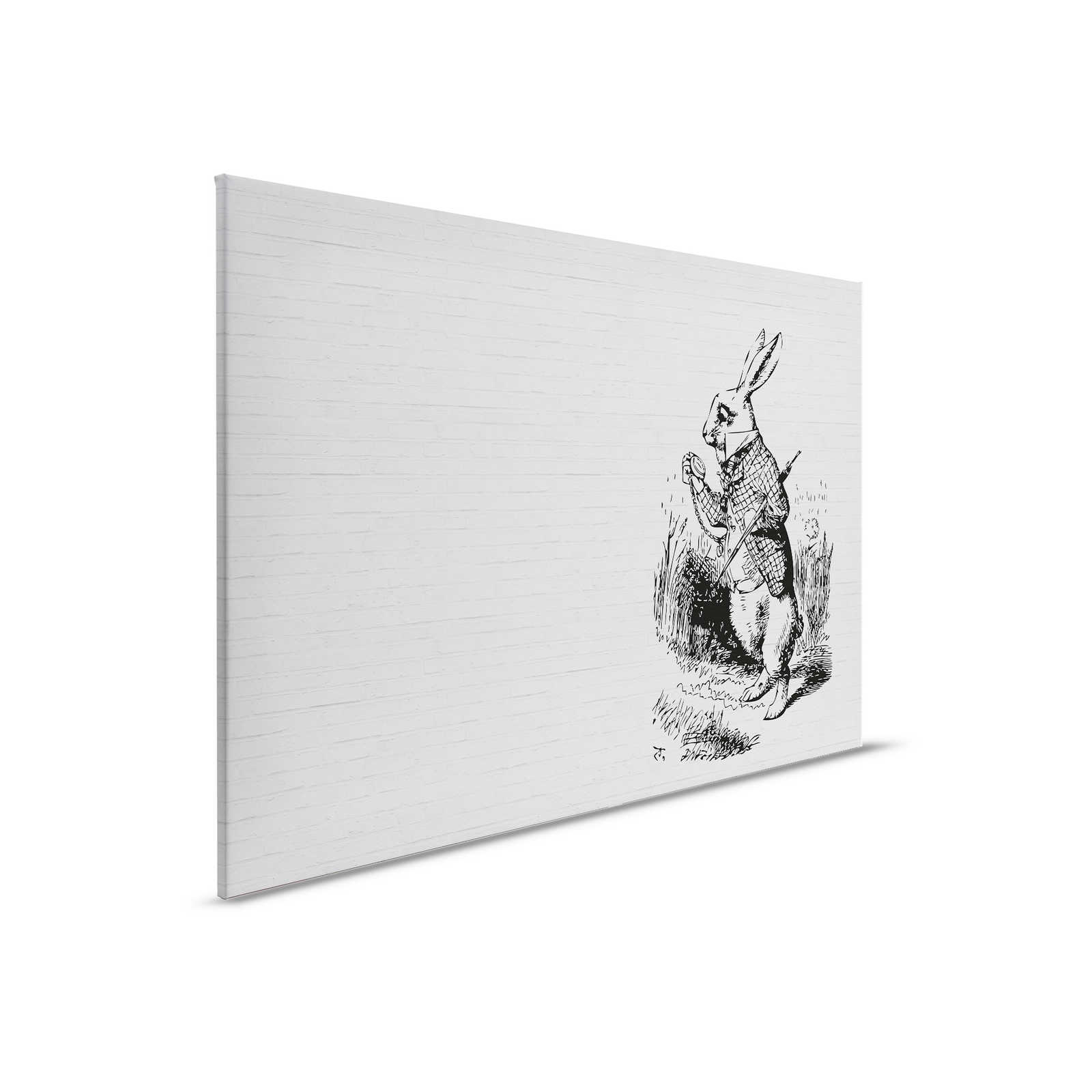 Zwart-wit canvas schilderij Stenen blik & konijn met wandelstok - 0.90 m x 0.60 m
