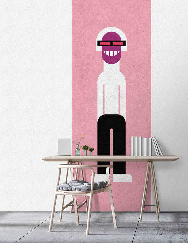             We are family 3 - behang in betonstructuur paneel pop art figuur - roze, zwart | premium glad non-woven
        