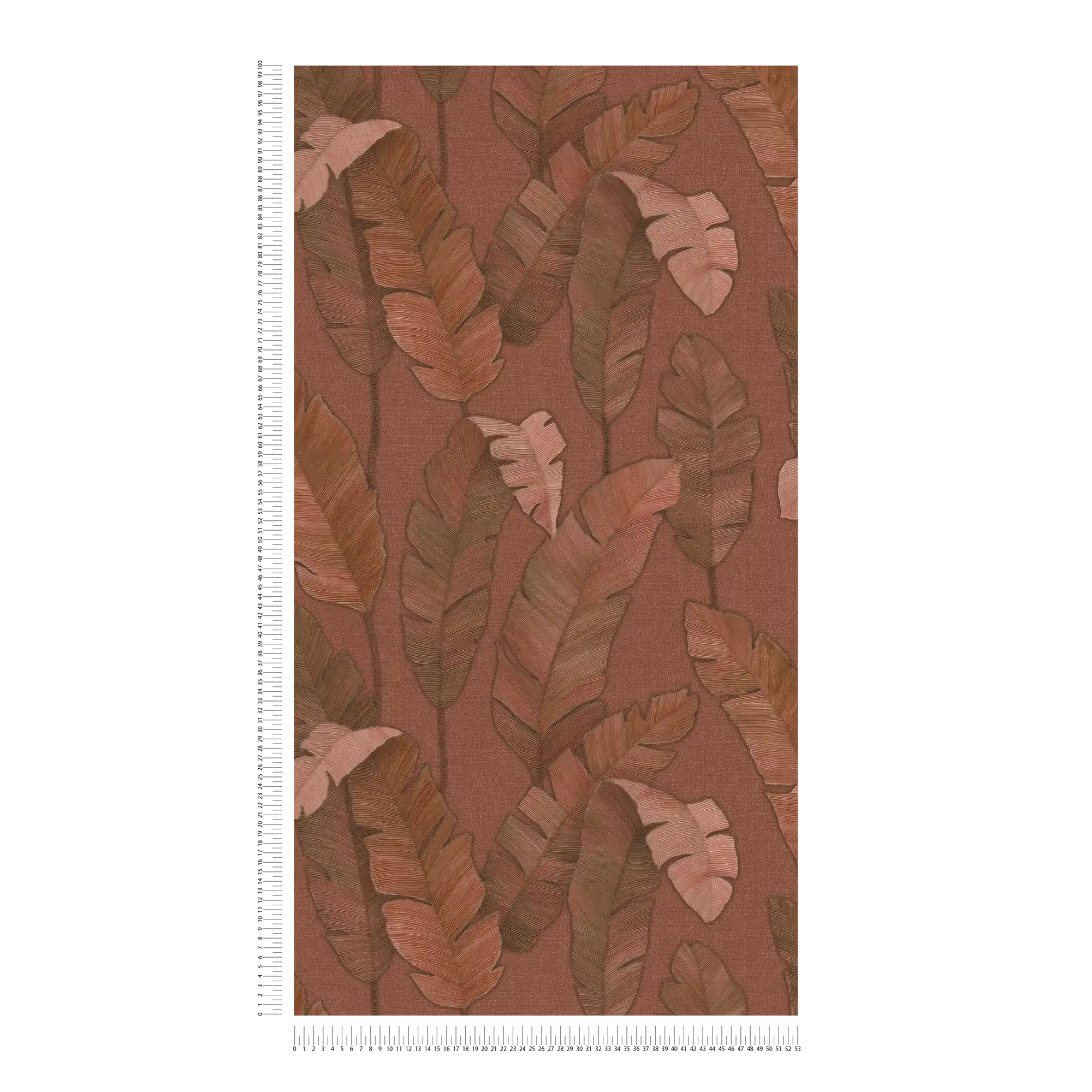             Tropisch vliesbehang met grote palmbladeren - roodbruin
        