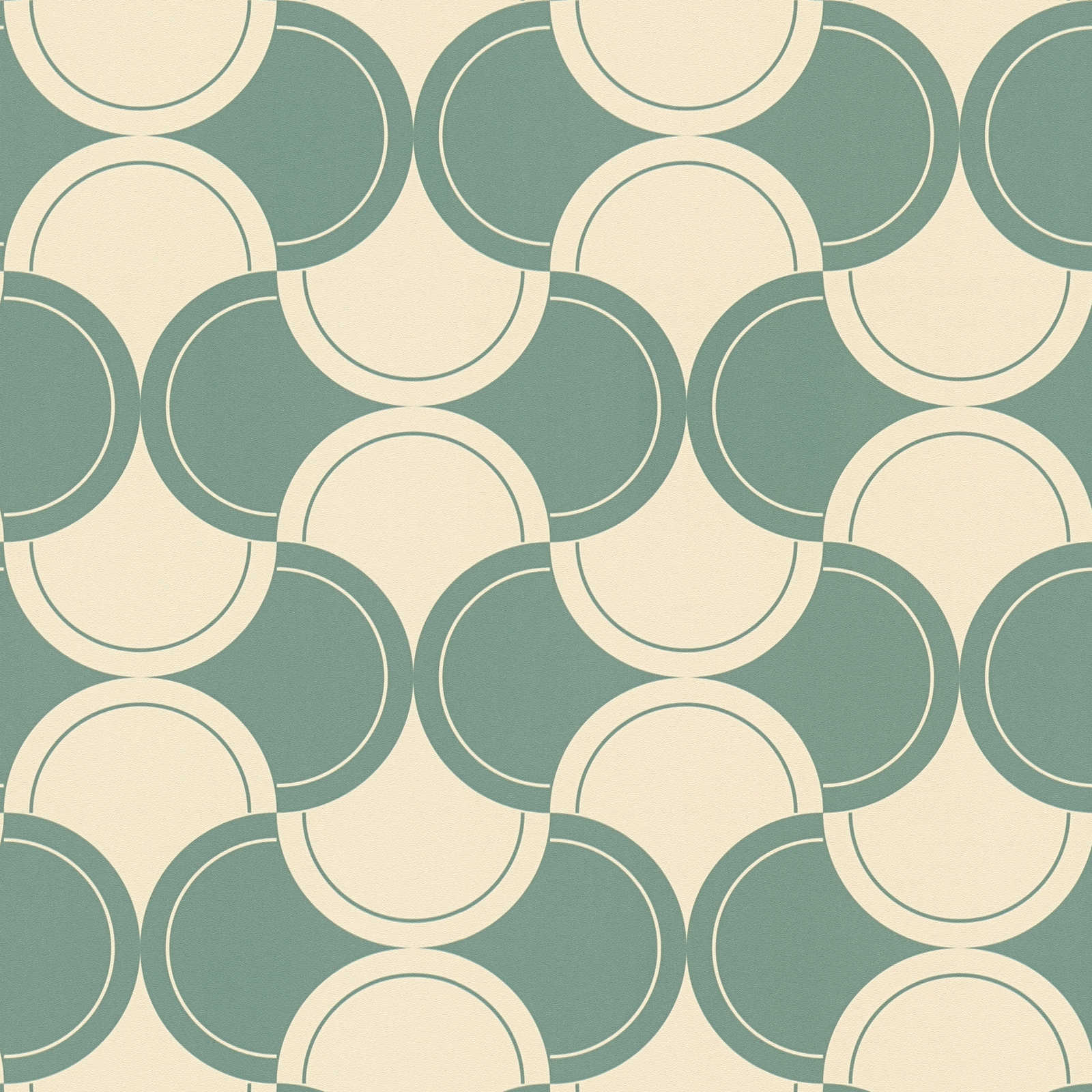             Vliesbehang met halfcirkelvormig patroon in jaren 70 stijl - groen, beige
        
