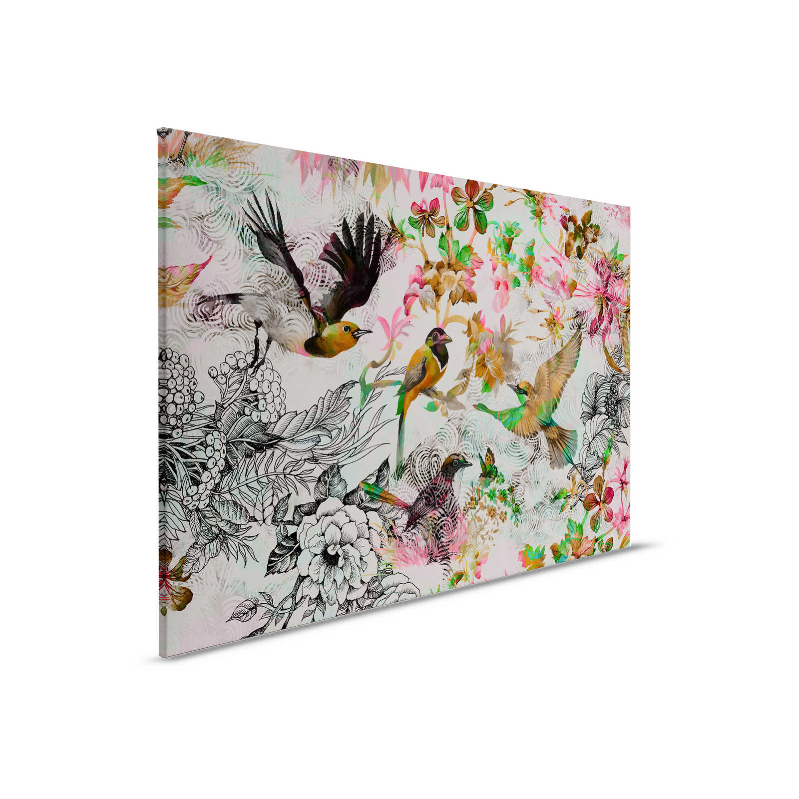 Canvas painting Birds & Flowers Collage Style - 0,90 m x 0,60 m
