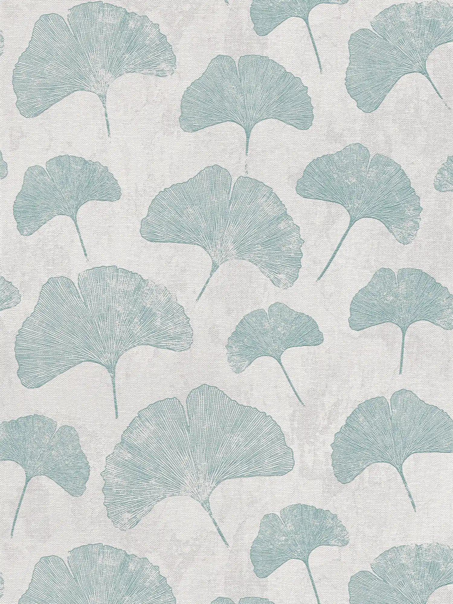 papier peint en papier floral à feuilles structuré mat - menthe, gris
