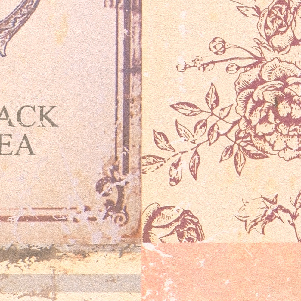             Papier peint cuisine Tea Time Collage style cottage - rose, gris, bleu
        