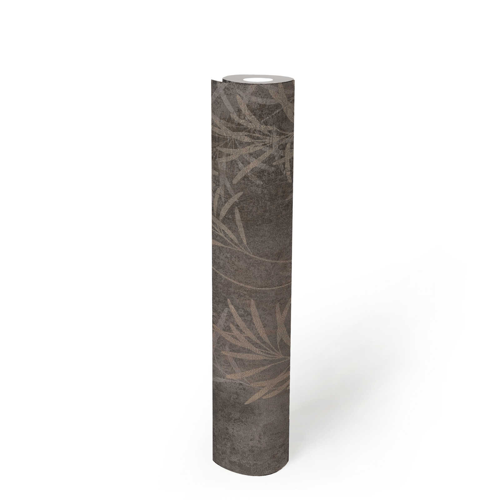             Floral non-woven wallpaper with grass pattern and fine structure - grey, beige, metallic
        