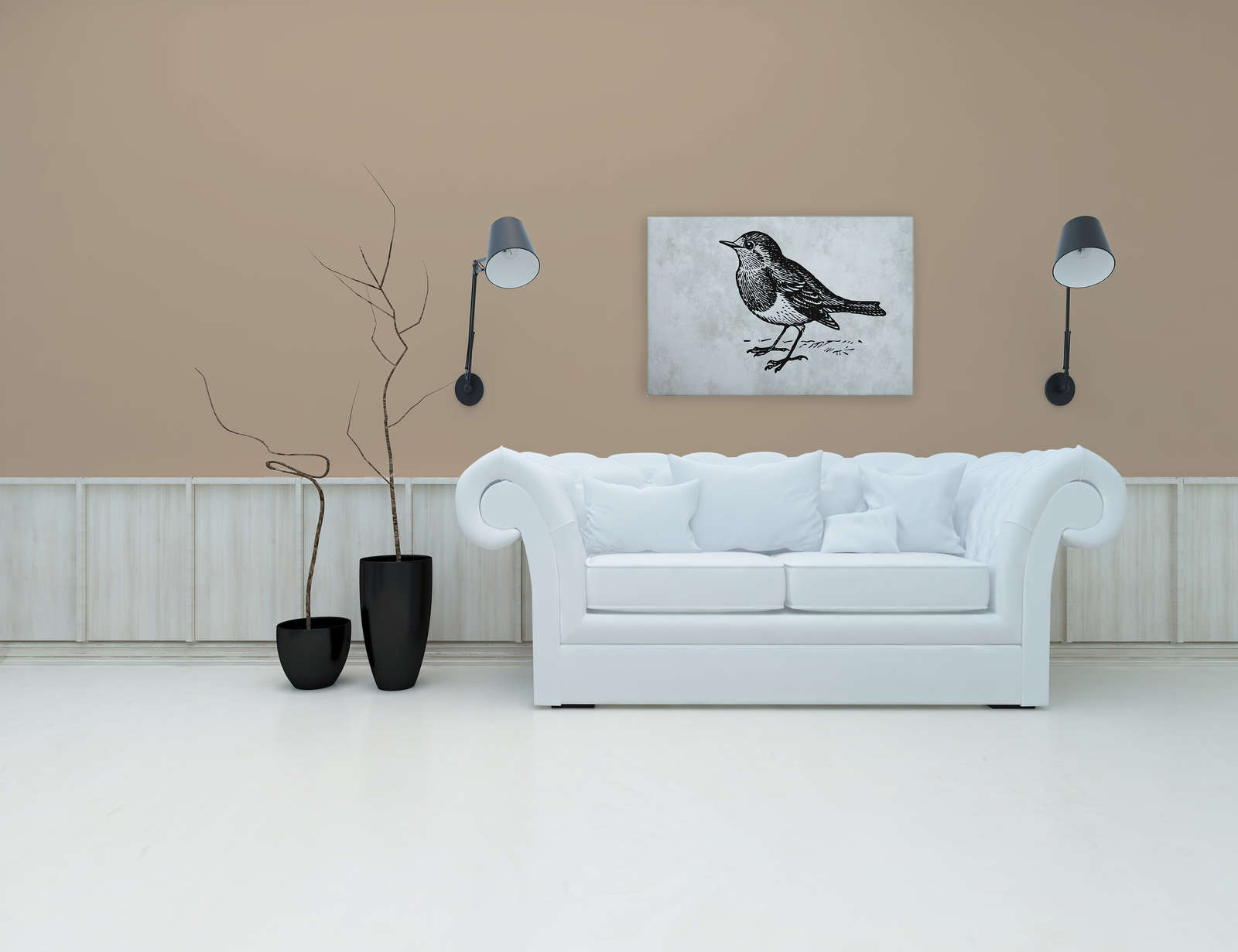             Zwart-wit canvas schilderij met vogel - 0,90 m x 0,60 m
        