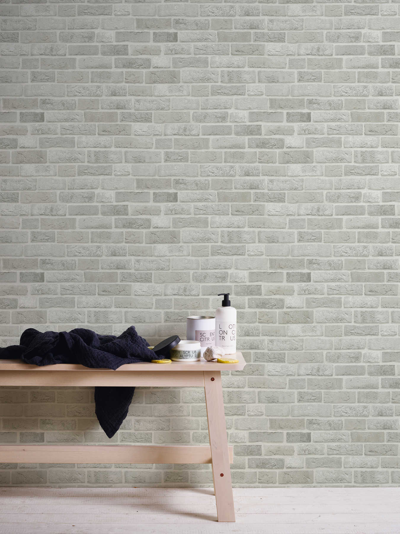             Carta da parati muro di mattoni design 3D effetto pietra - grigio, bianco
        