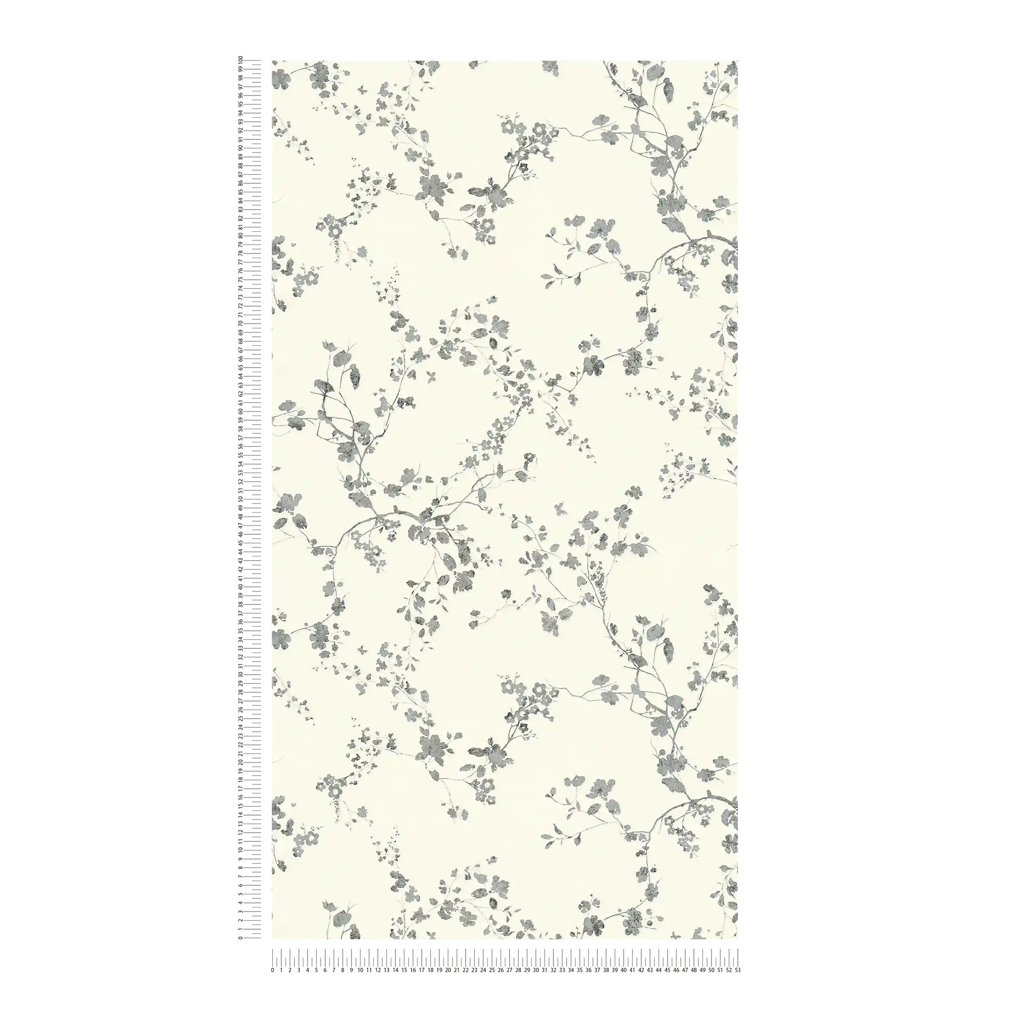             Non-woven wallpaper with flowers in country style - silver, black, white
        