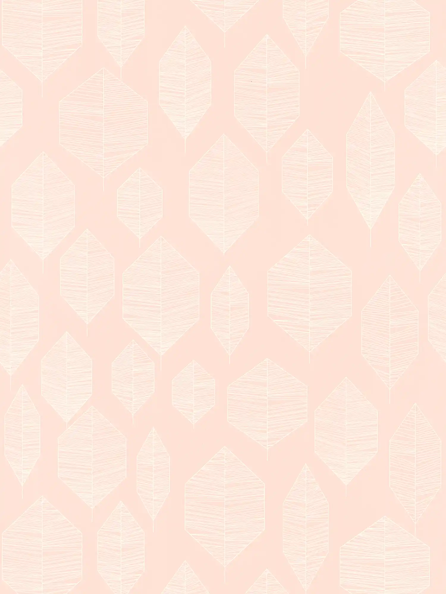 Papel pintado de diseño escandinavo con estampado de hojas - rosa
