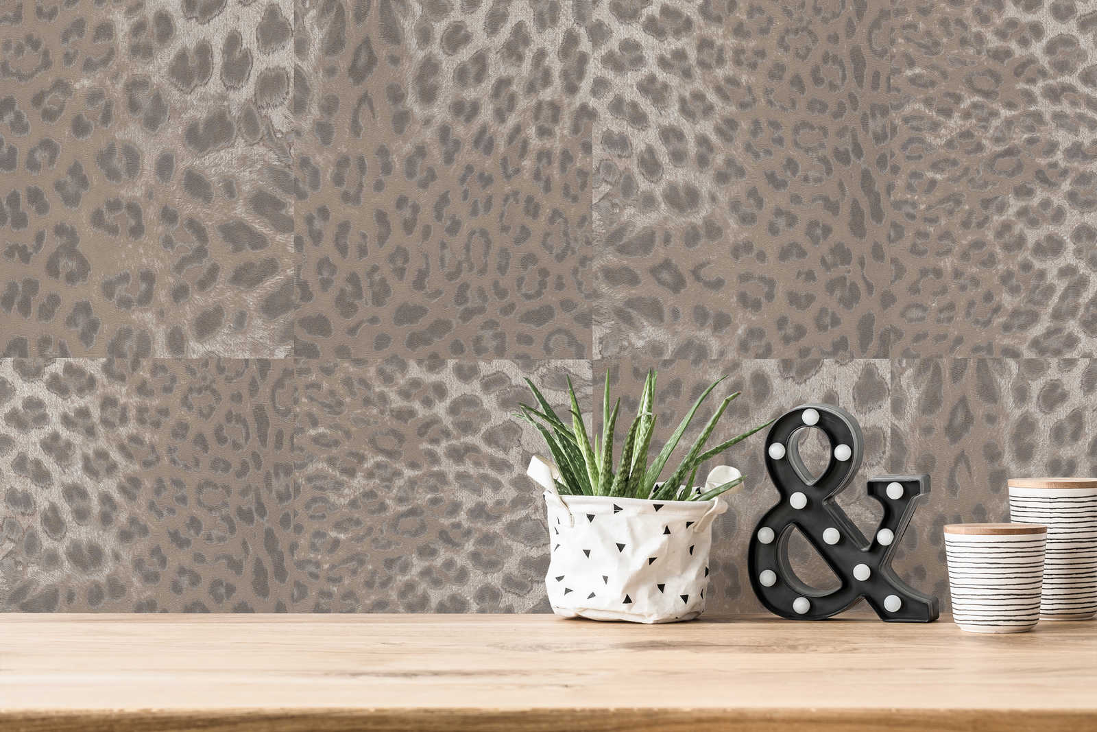             papel pintado con estampado de leopardo - beige, metálico
        