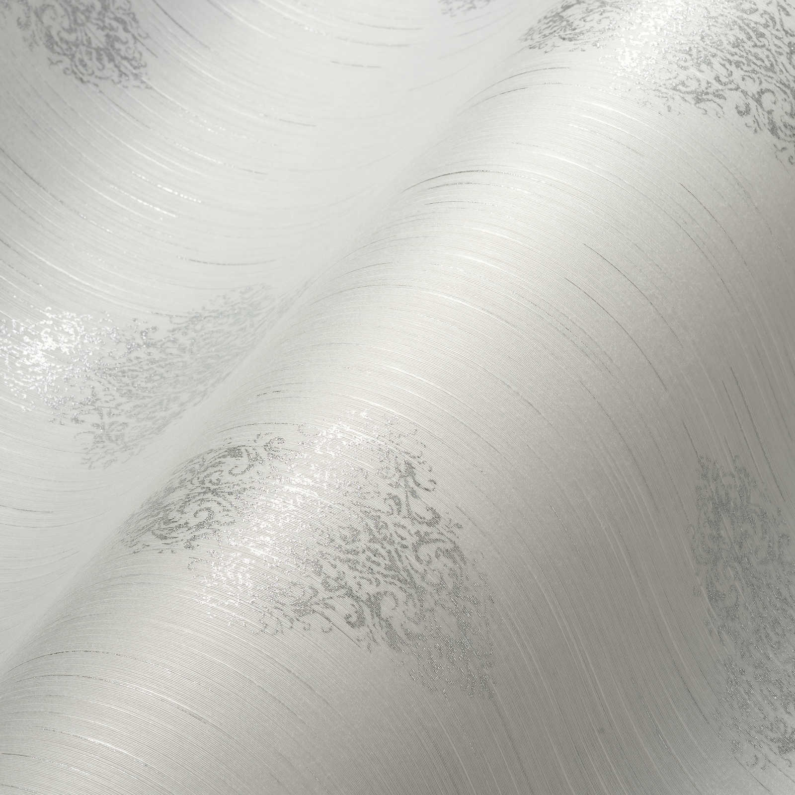             papel pintado de diseño en aspecto usado, efecto metálico - blanco, plata
        