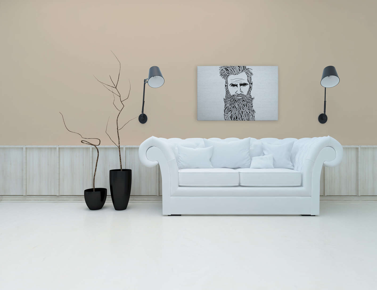             White Canvas Painting Stone Look with Men Portrait in Drawing Style - 0.90 m x 0.60 m
        