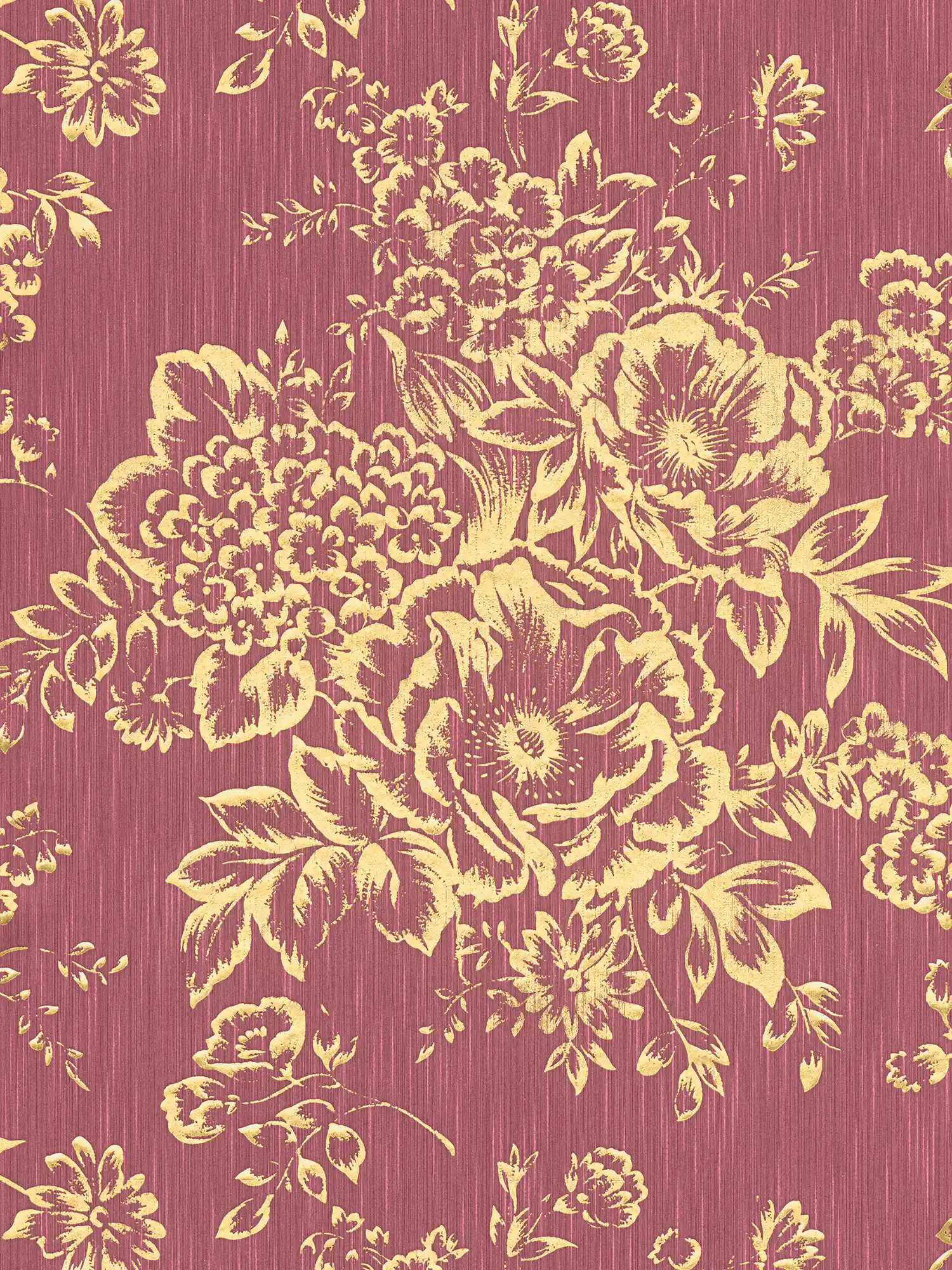 Textured wallpaper with golden floral pattern - gold, red
