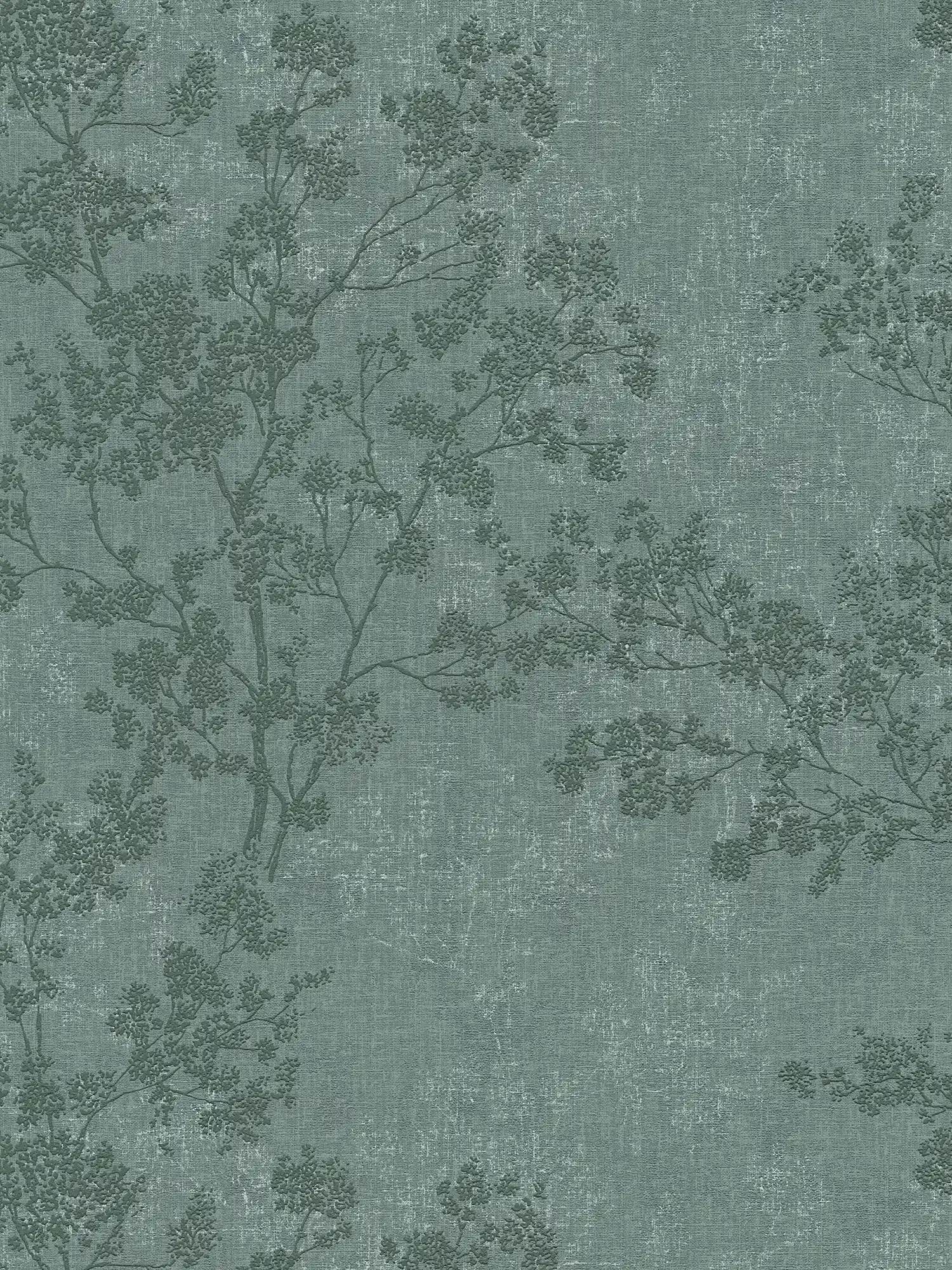 papel pintado con hojas en aspecto de lino - verde
