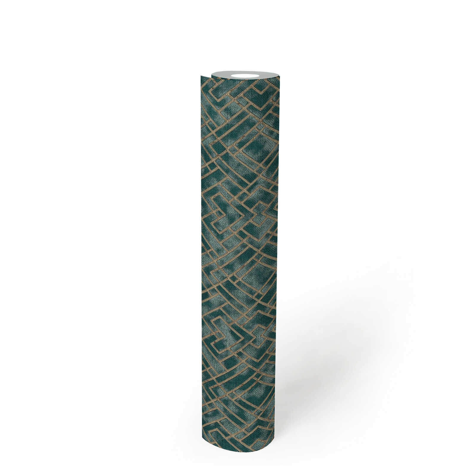             Art Deco Behang met Zilver Grafisch Patroon - Groen
        