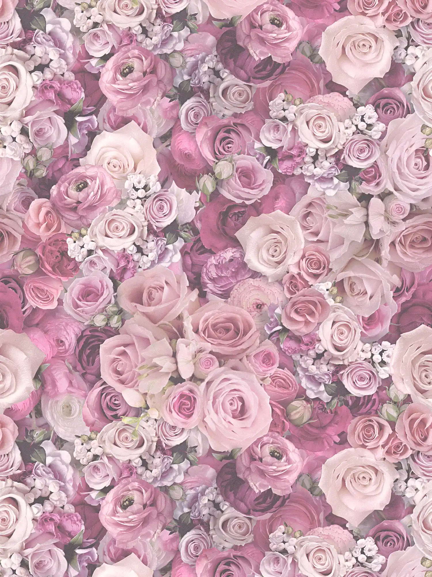 3D non-woven wallpaper roses flowers motif - purple
