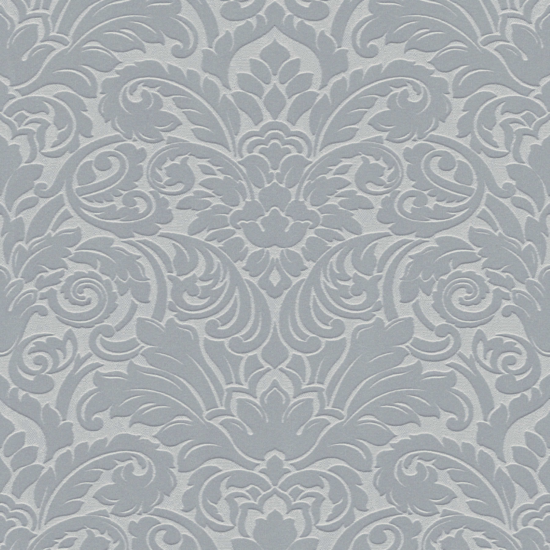 Metallic baroque wallpaper with 3D texture embossing - grey
