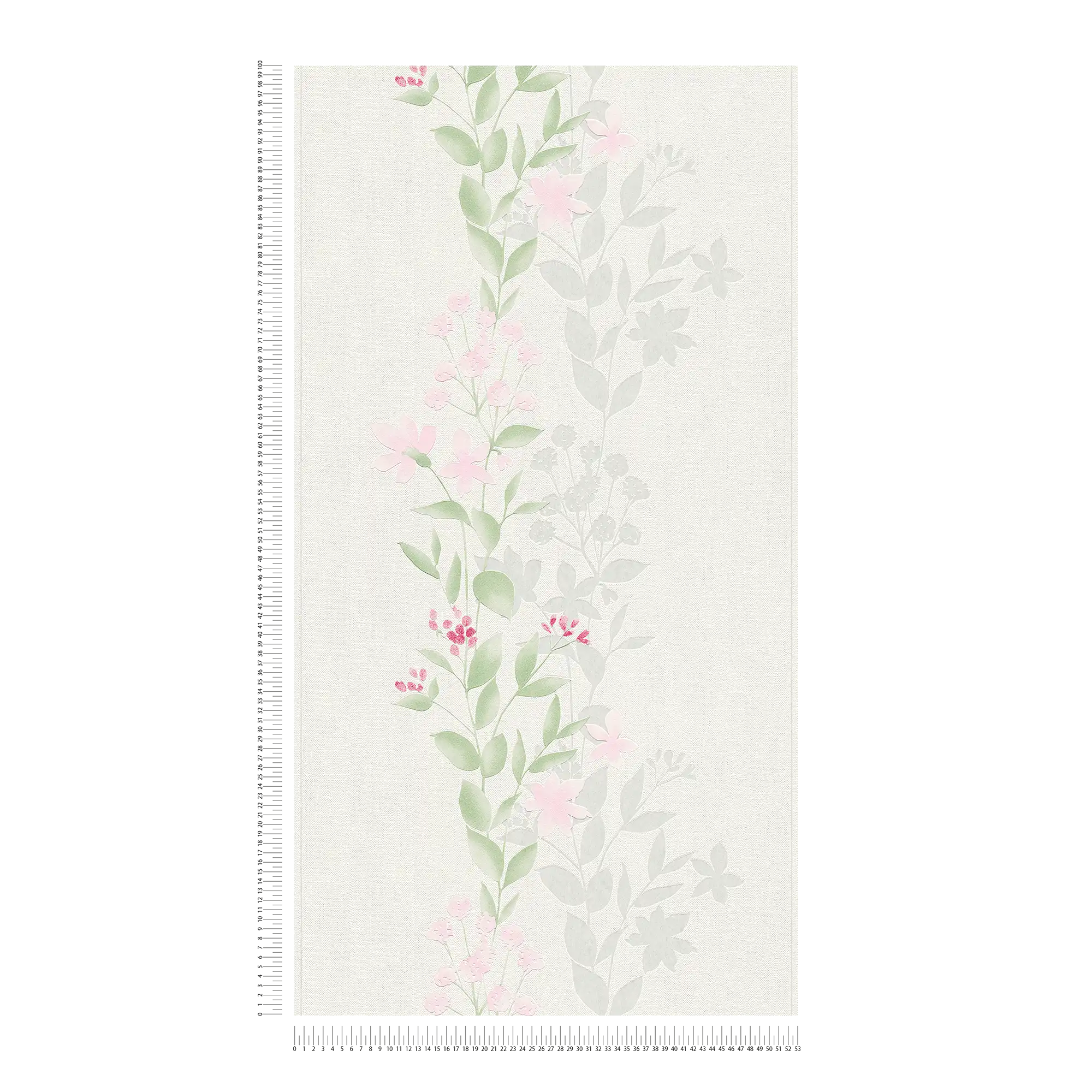             papel pintado motivo floral, efecto acuarela - gris, verde, rosa
        