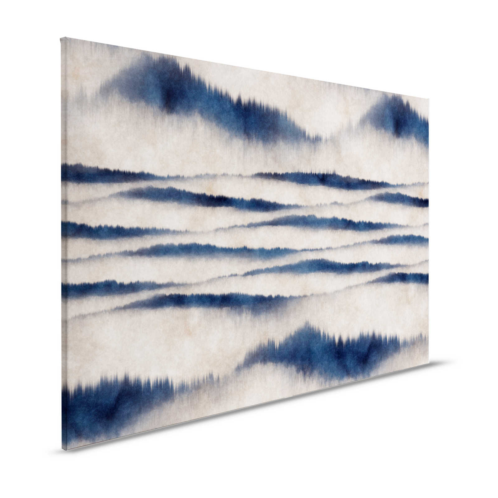 Tableau toile motif abstrait vagues | bleu, blanc - 1,20 m x 0,80 m

