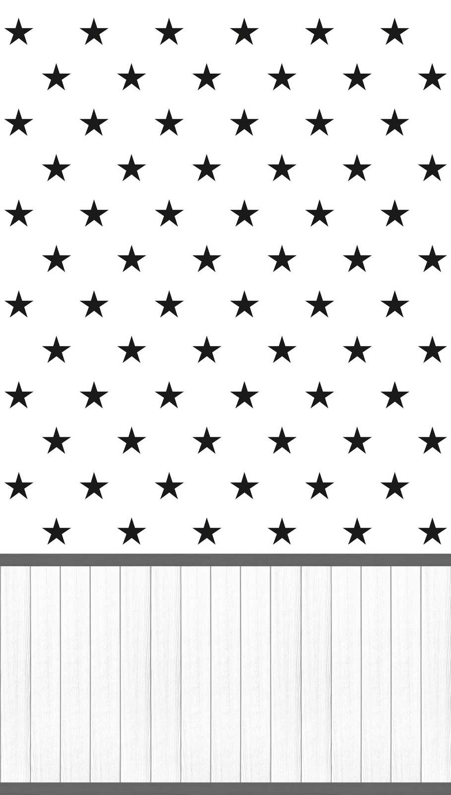             Carta da parati non tessuta con bordo a zoccolo effetto legno e motivo a quadri - bianco, grigio, nero
        