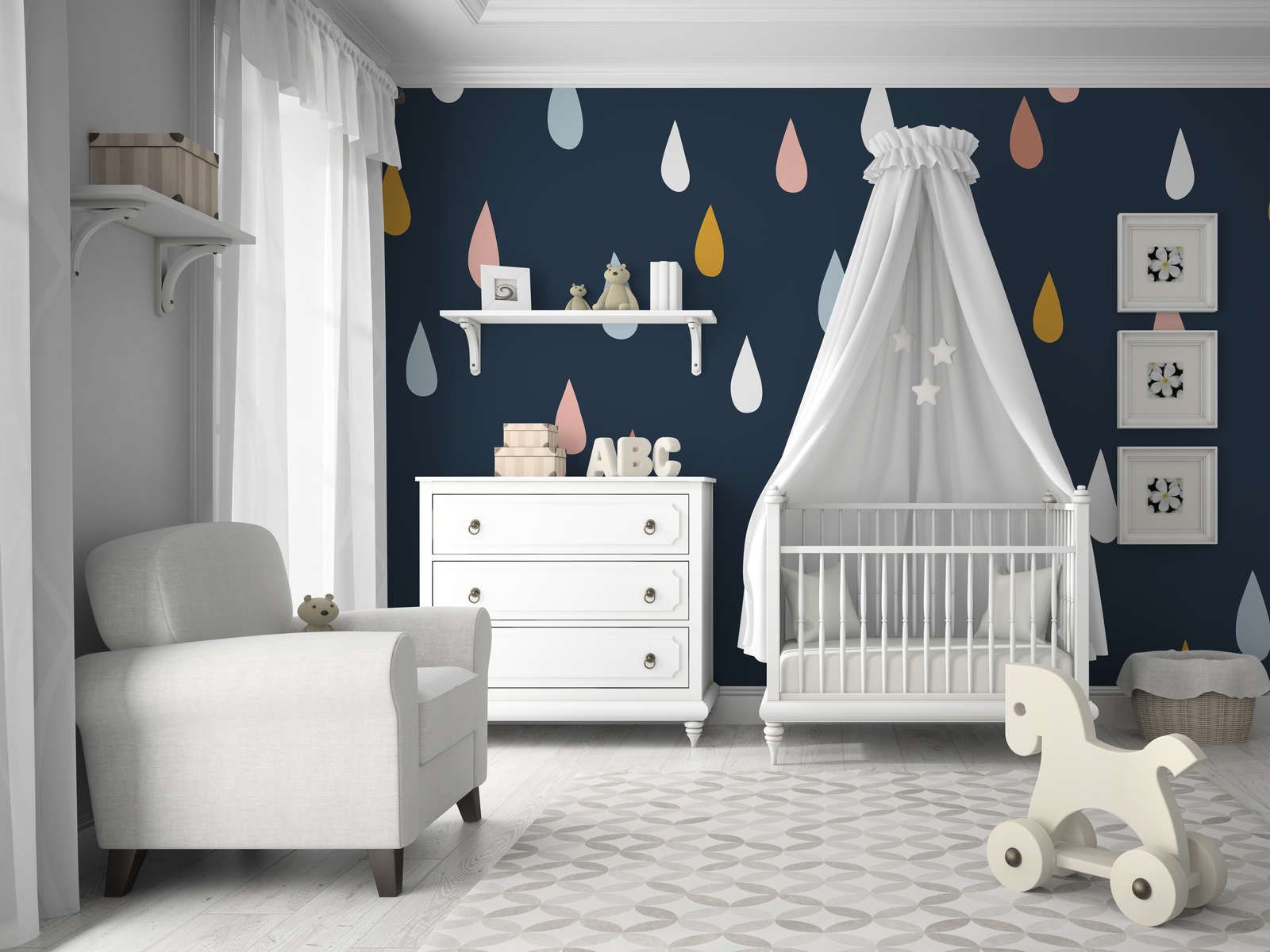             Nursery mural with colourful drops - Smooth & pearlescent fleece
        