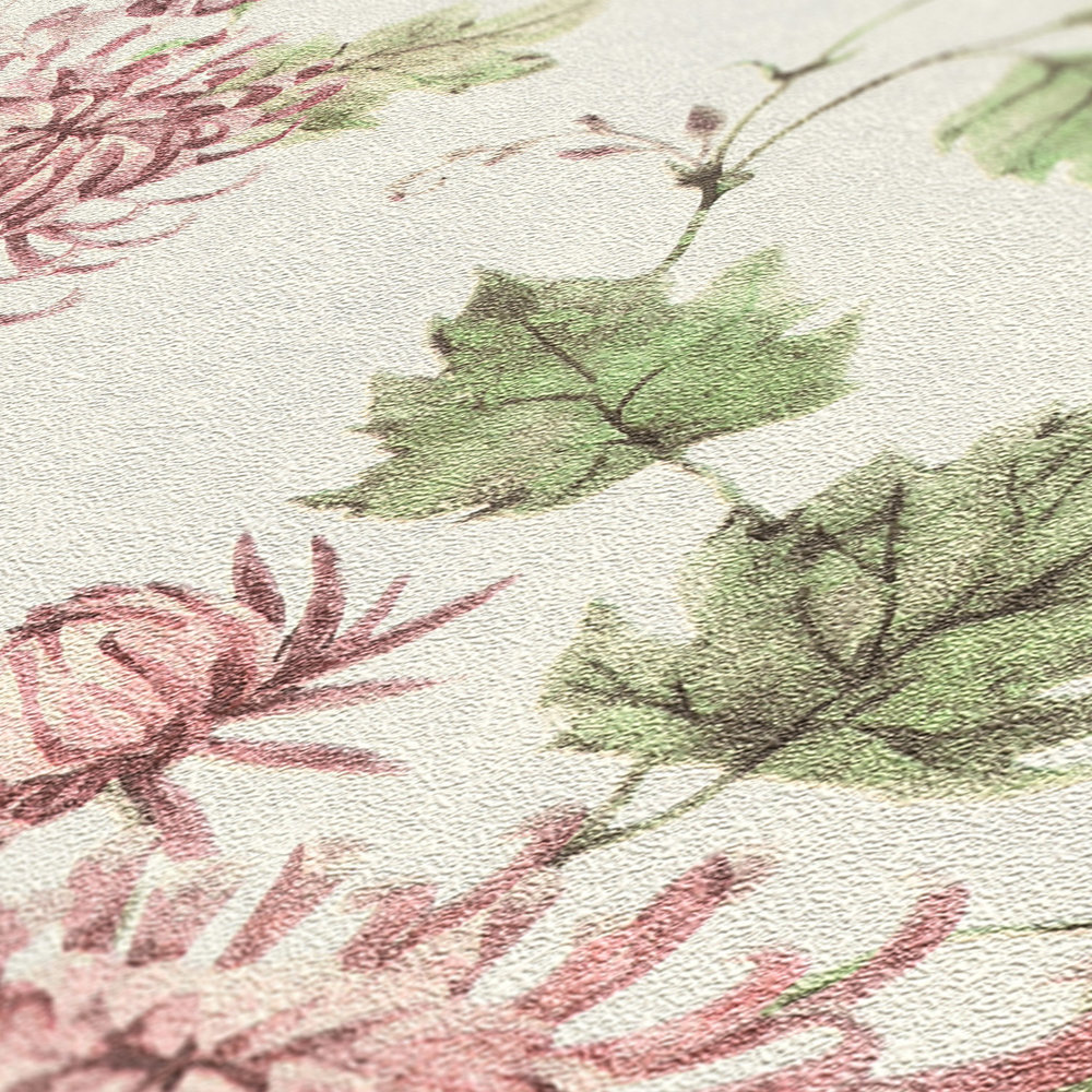             Papier peint à motifs avec grues et fleurs asiatiques - rose, vert, blanc
        