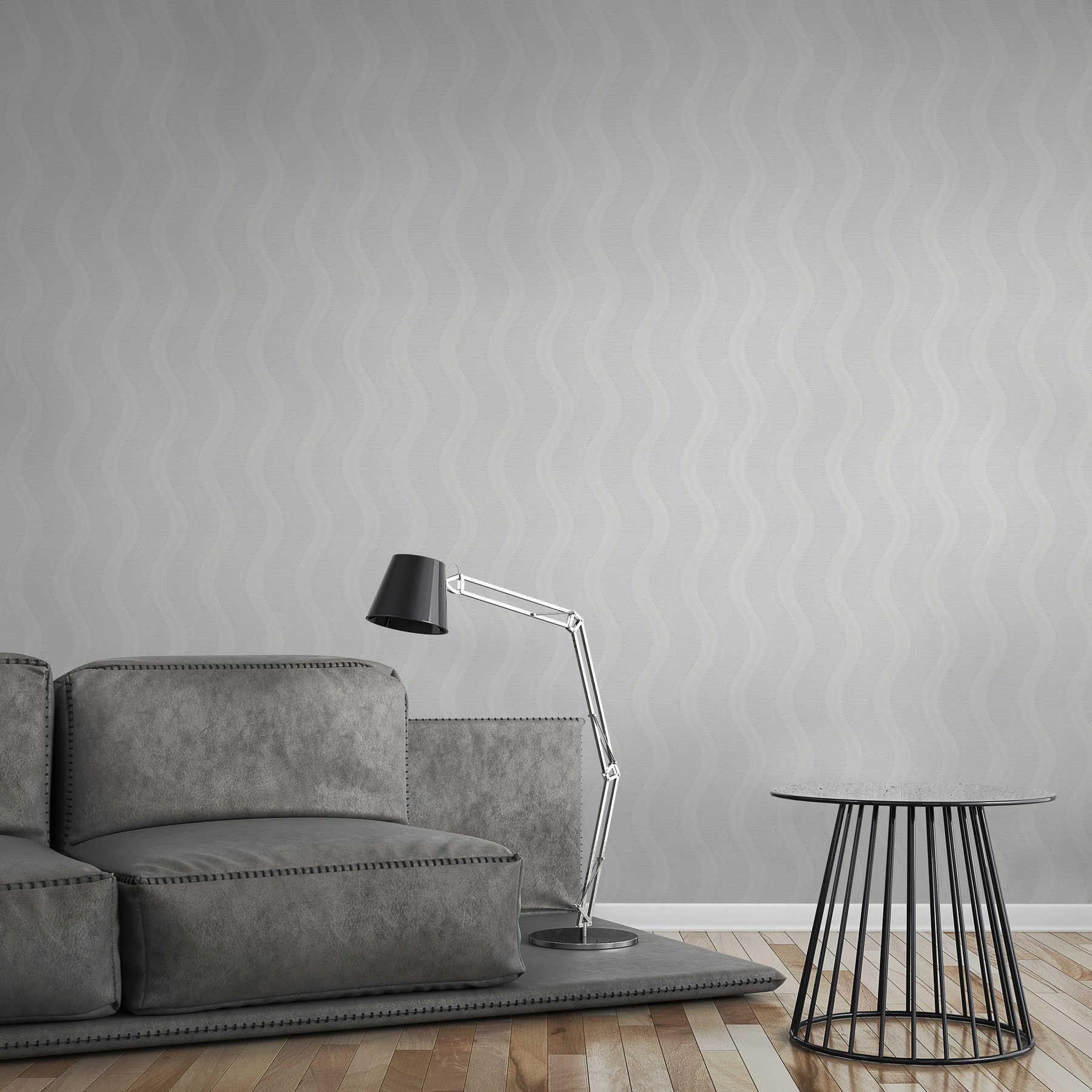            Retro wallpaper white with geometric wave pattern - white
        