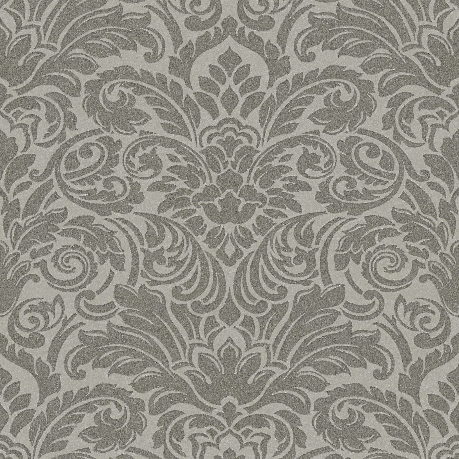         Ornament wallpaper metallic effect & floral design - silver, grey
    