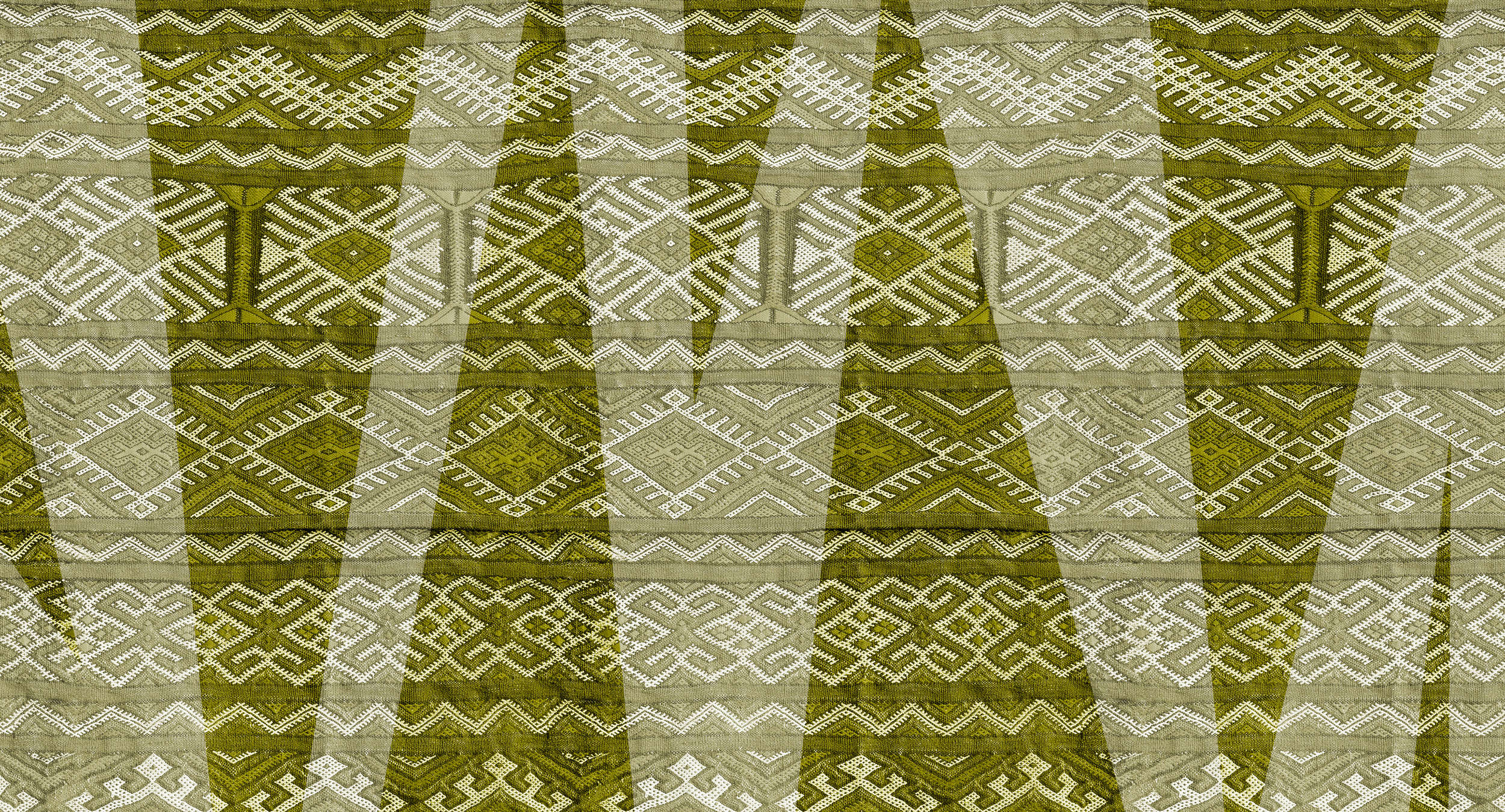             Papel pintado textil con motivos étnicos de colores - Verde, Blanco
        