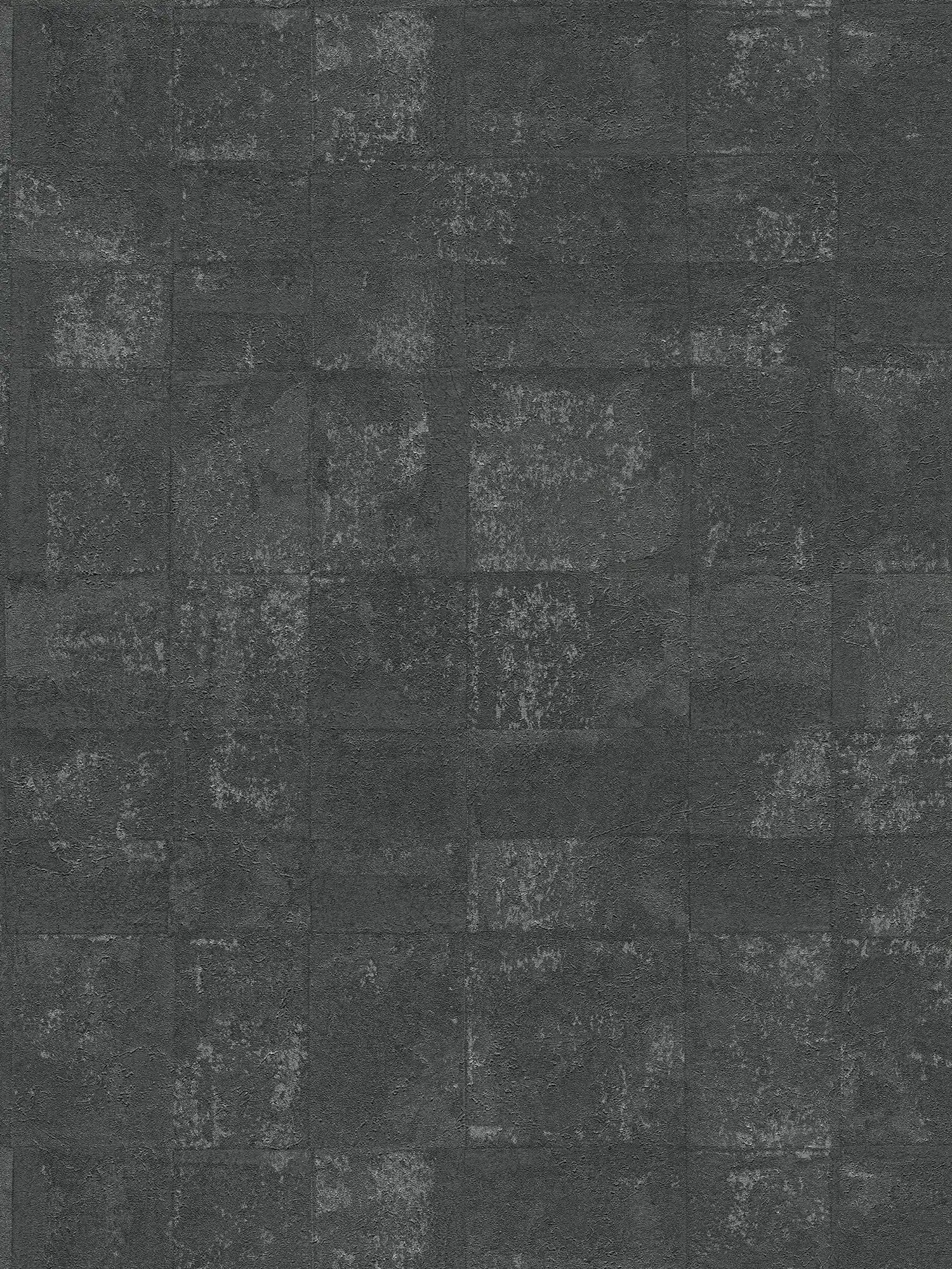 Non-woven wallpaper with tile look in industrial style - black
