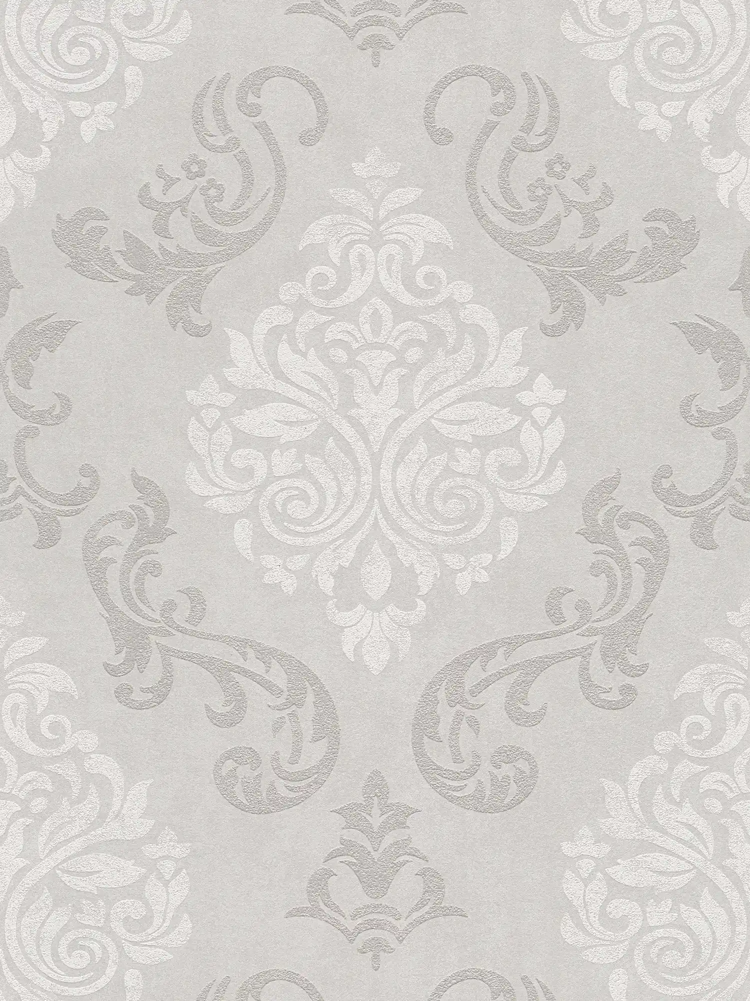 Ornaments wallpaper baroque style with glitter effect - beige, cream, metallic
