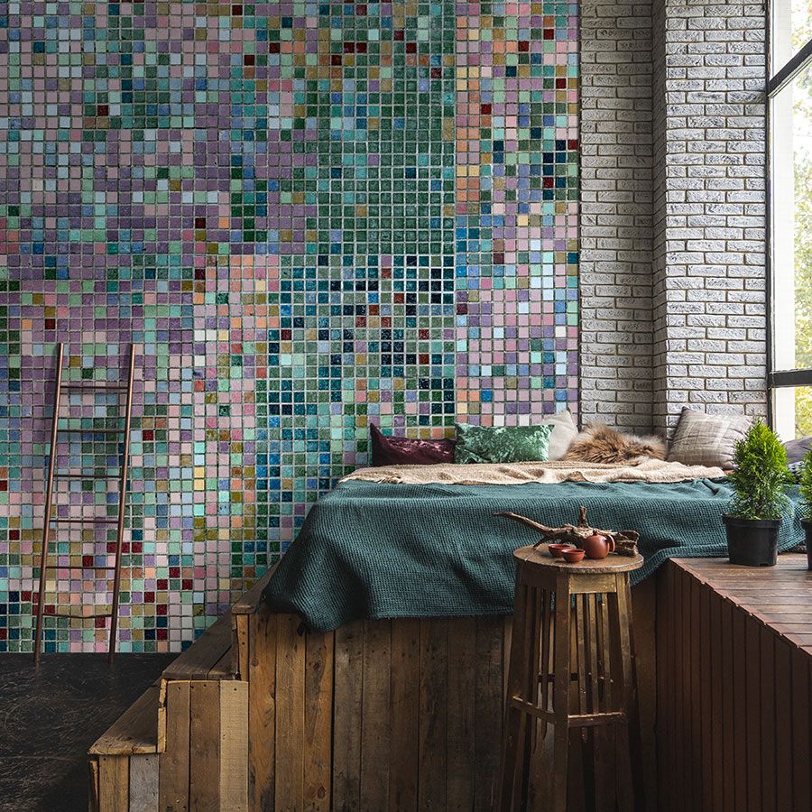Photo wallpaper »grand central« - Mosaic pattern in bright colours - Smooth, slightly pearlescent non-woven fabric
