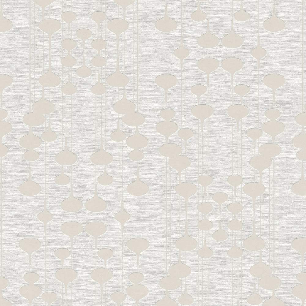             Non-woven wallpaper with retro design & metallic effect - white, beige
        
