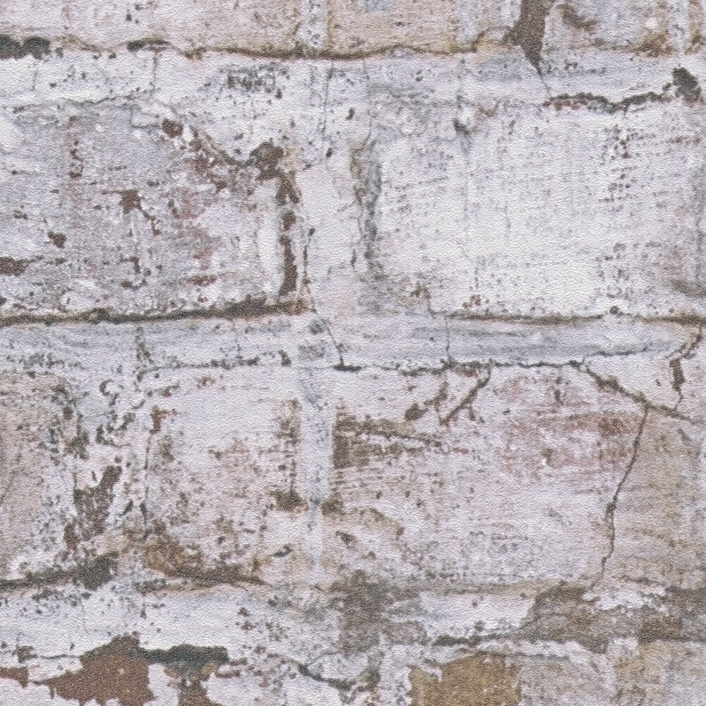             Non-woven wallpaper in brick look in masonry design - grey, rust, white
        