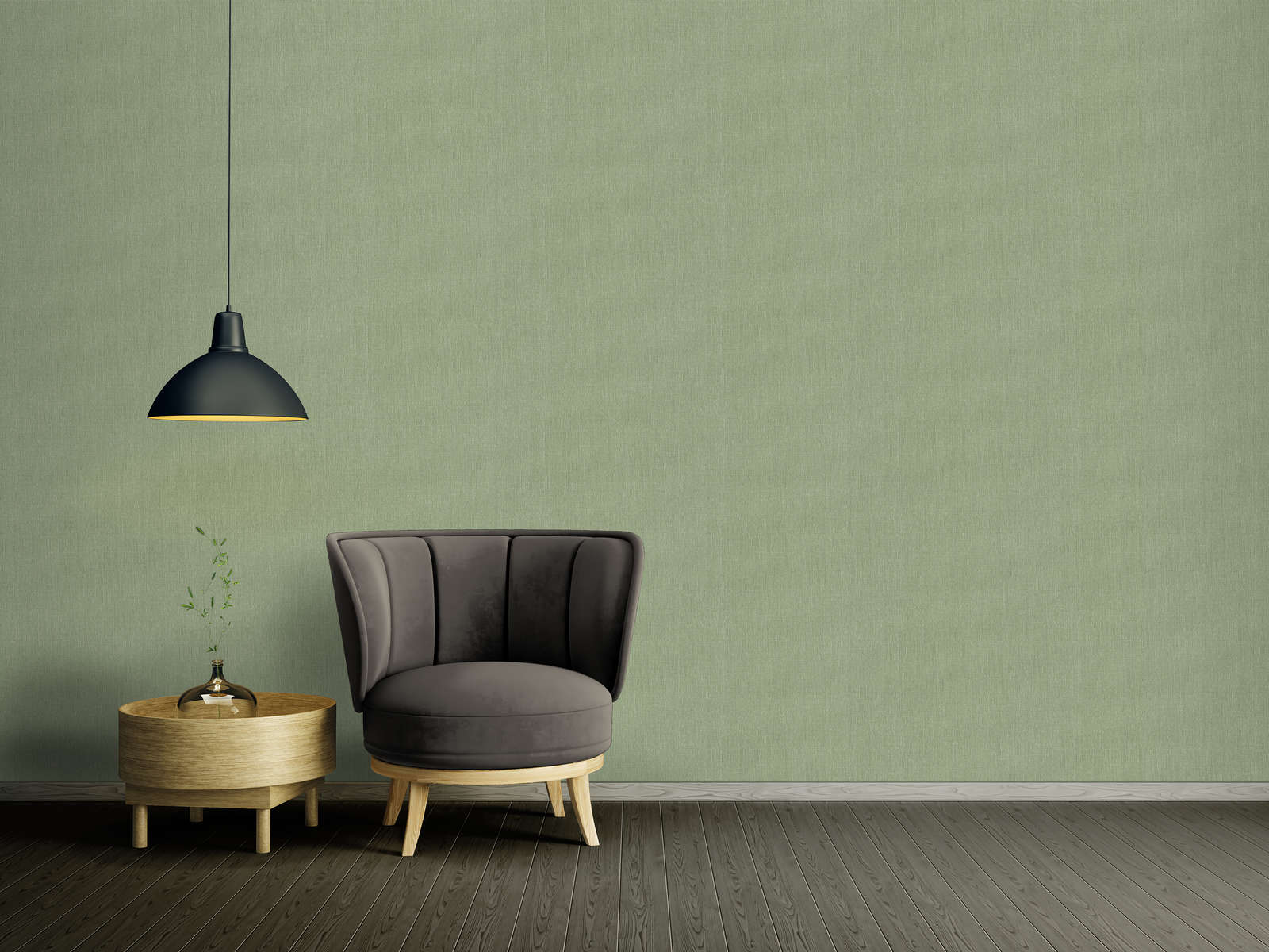             Lightly textured non-woven wallpaper in textile look - green
        