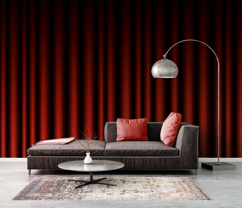             Photo wallpaper dark red velvet curtain with straight drape
        