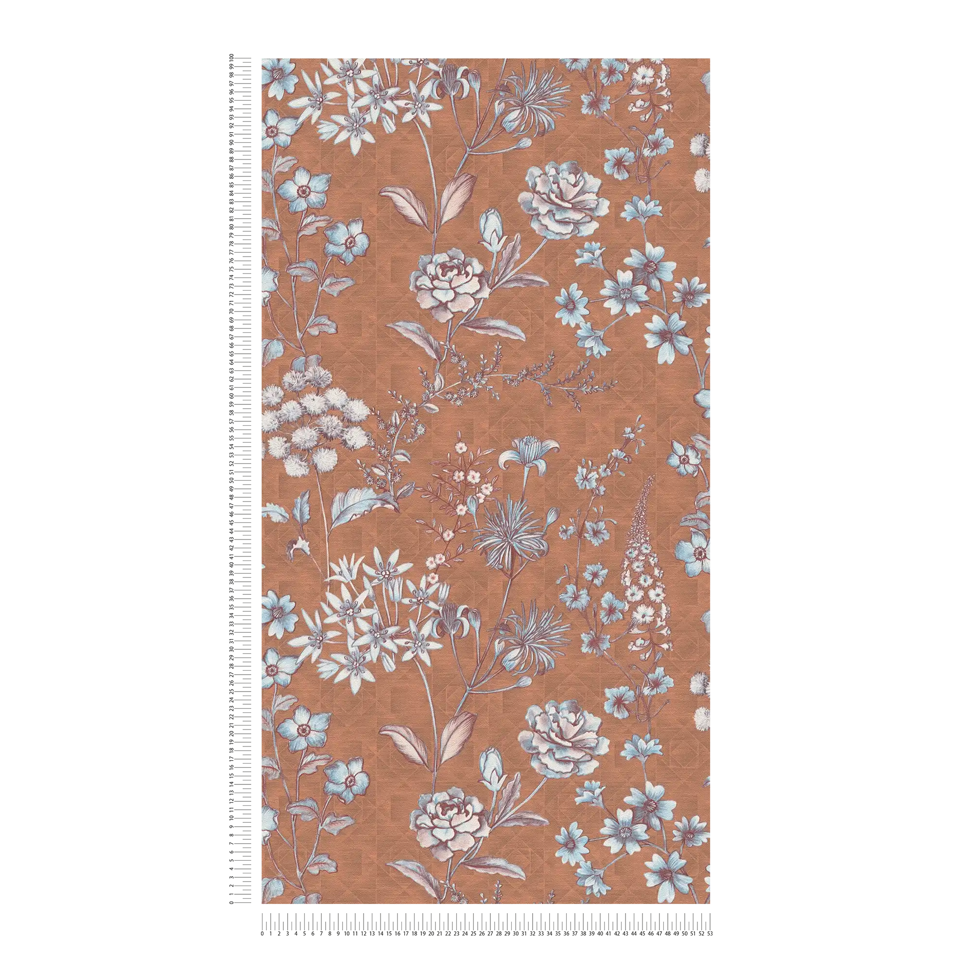             Vintage floral wallpaper with floral pattern - orange, brown, light blue
        