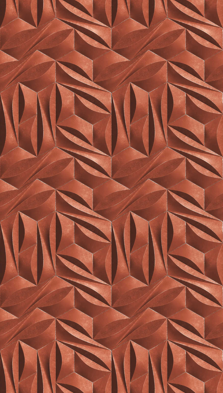             3D optiek patroon behang met metaal look - rood, wit
        