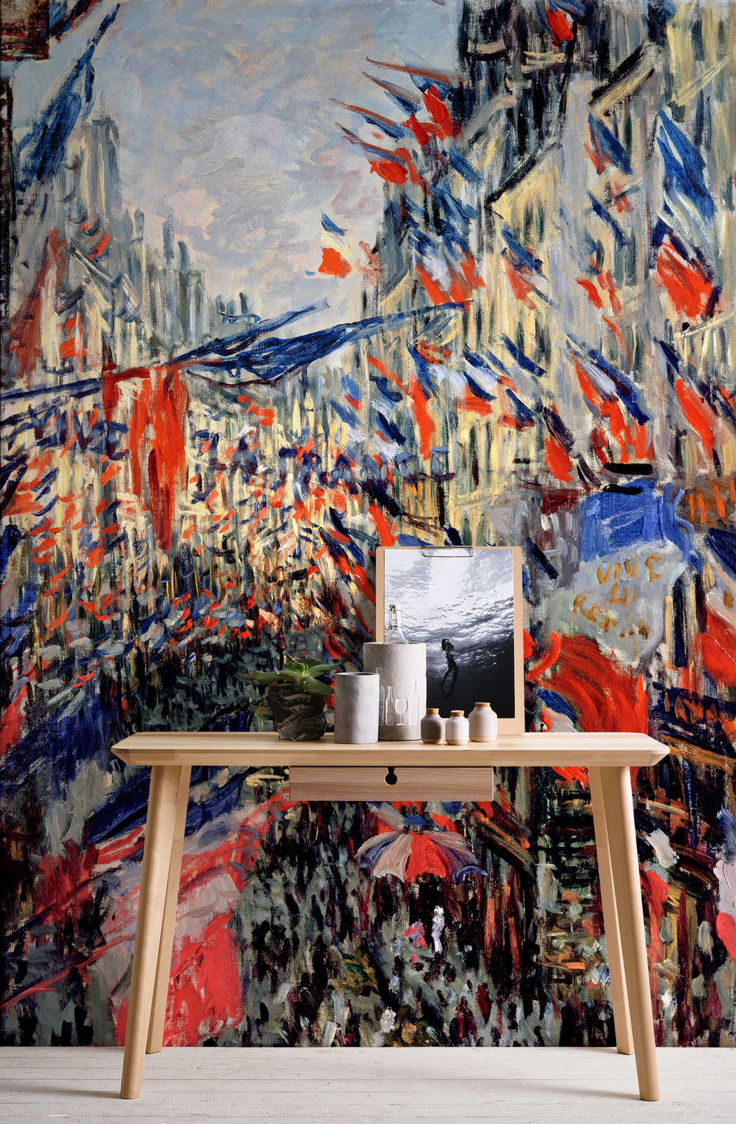             Muurschildering "De Rue Saint-Denis, 30 juni vieringen" door Claude Monet
        